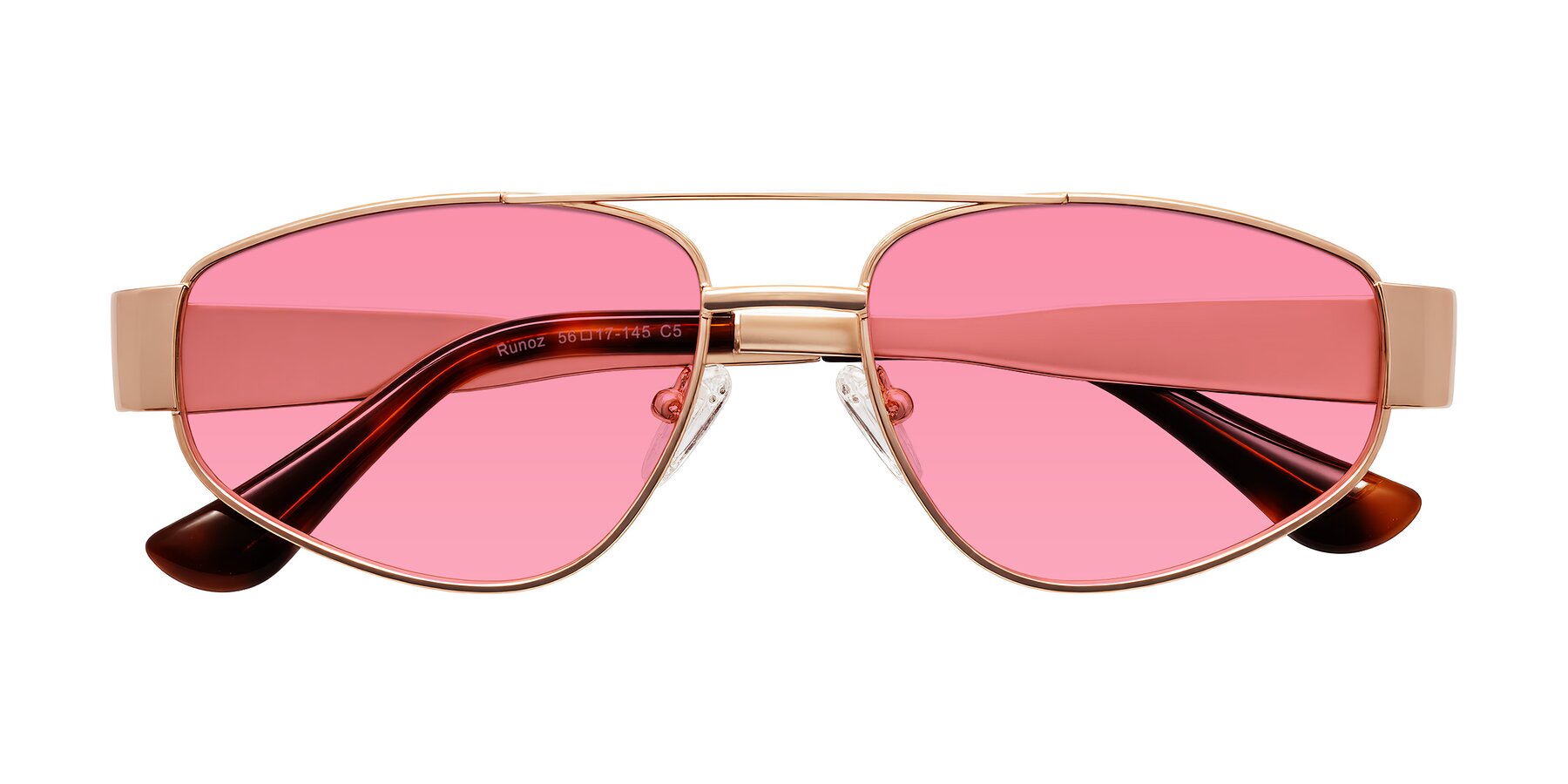 Folded Front of Runoz in Rose Gold with Pink Tinted Lenses