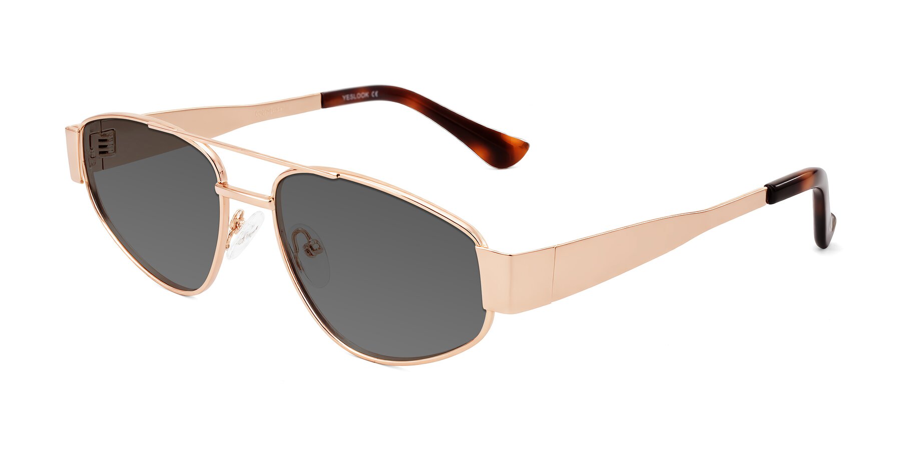 Angle of Runoz in Rose Gold with Medium Gray Tinted Lenses
