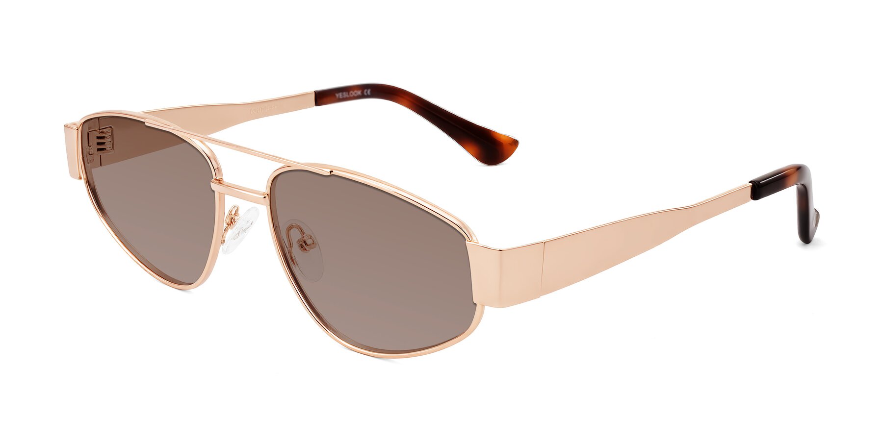 Angle of Runoz in Rose Gold with Medium Brown Tinted Lenses