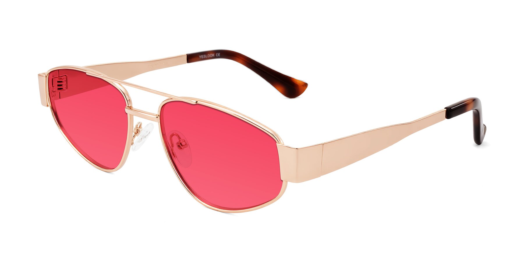 Angle of Runoz in Rose Gold with Red Tinted Lenses