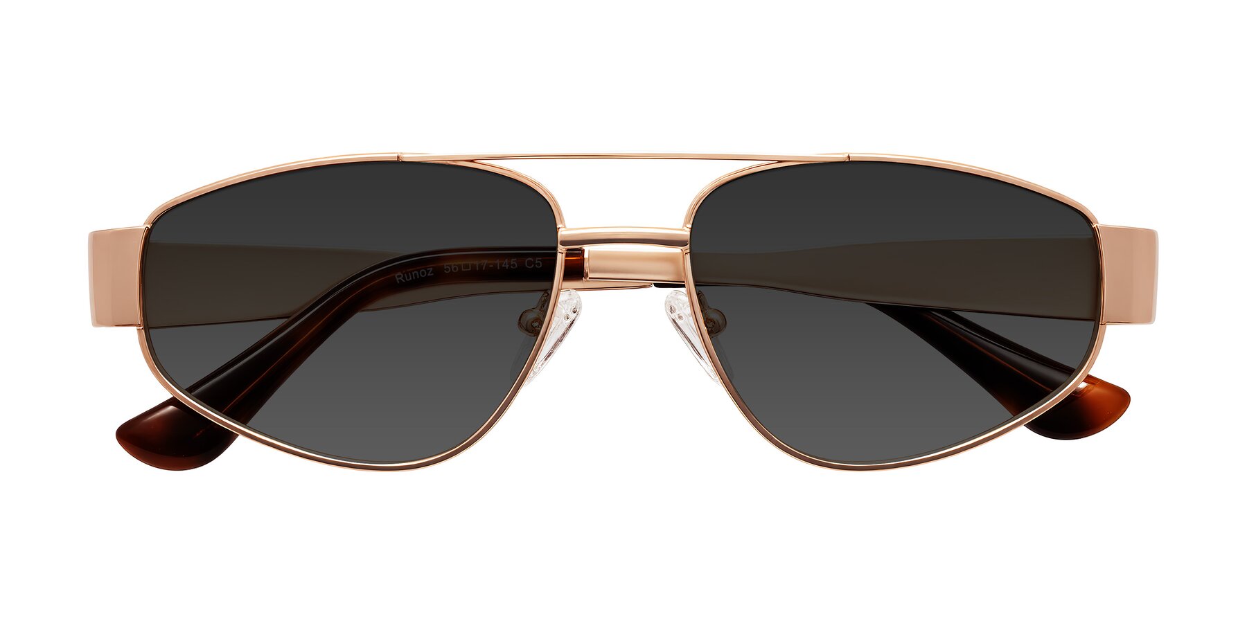 Folded Front of Runoz in Rose Gold with Gray Tinted Lenses