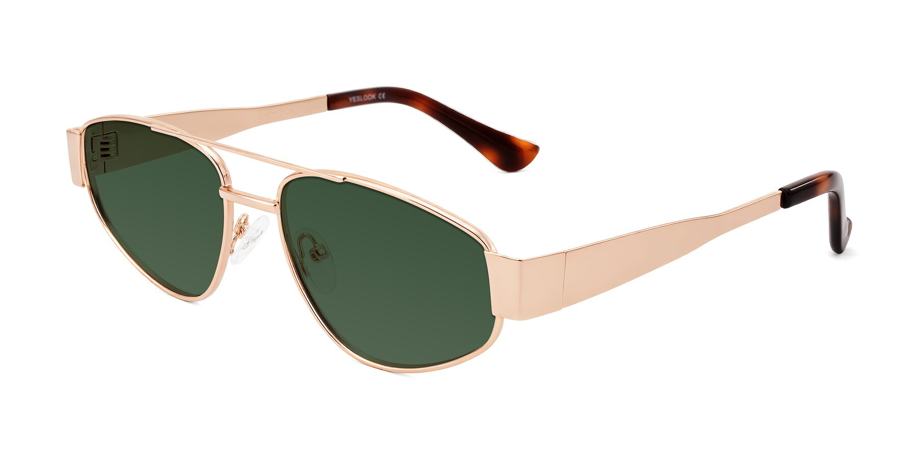 Angle of Runoz in Rose Gold with Green Tinted Lenses