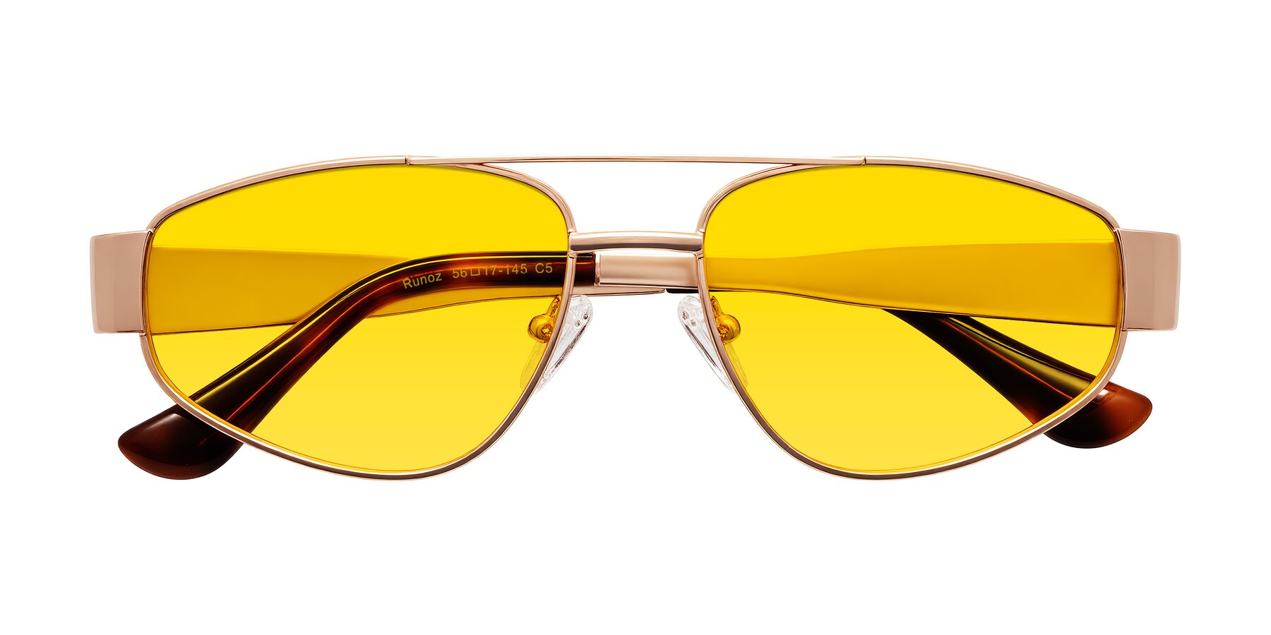 Folded Front of Runoz in Rose Gold with Yellow Tinted Lenses
