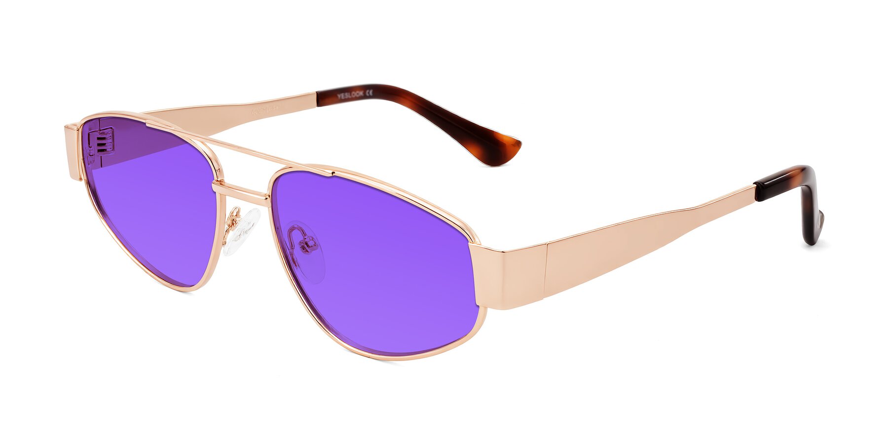 Angle of Runoz in Rose Gold with Purple Tinted Lenses