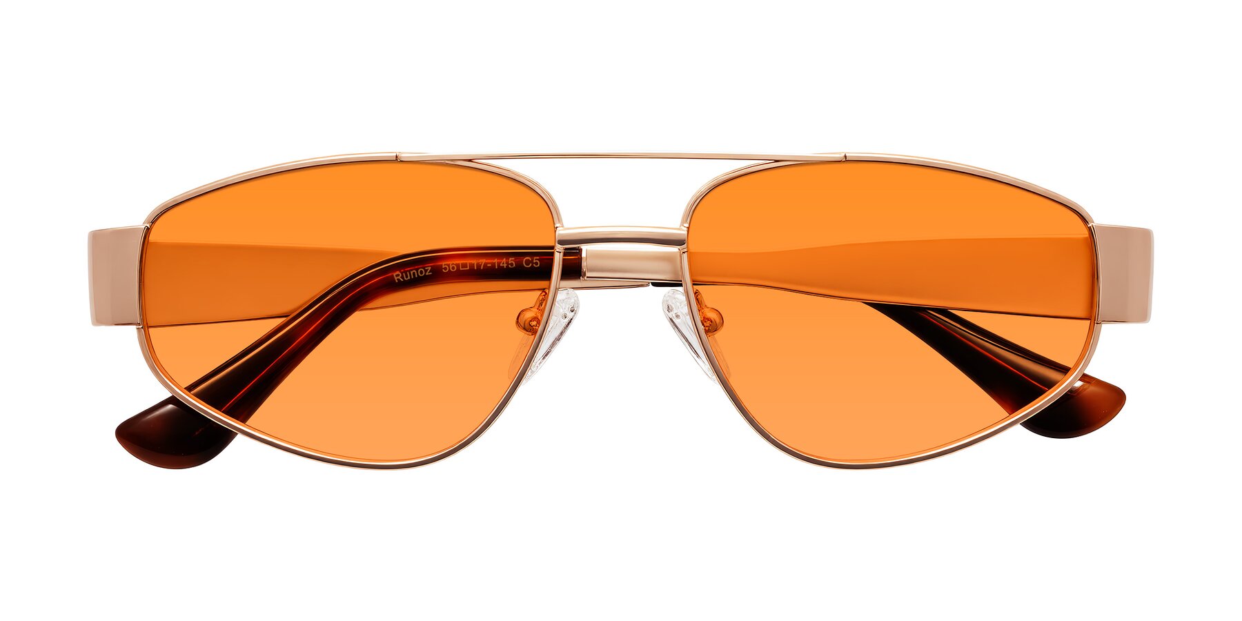 Folded Front of Runoz in Rose Gold with Orange Tinted Lenses