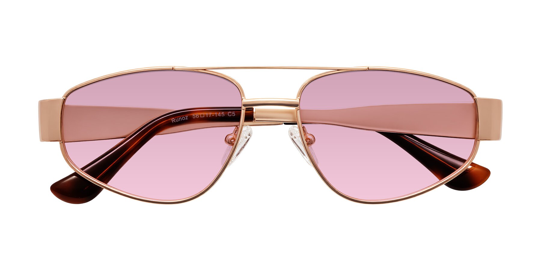 Folded Front of Runoz in Rose Gold with Light Wine Tinted Lenses