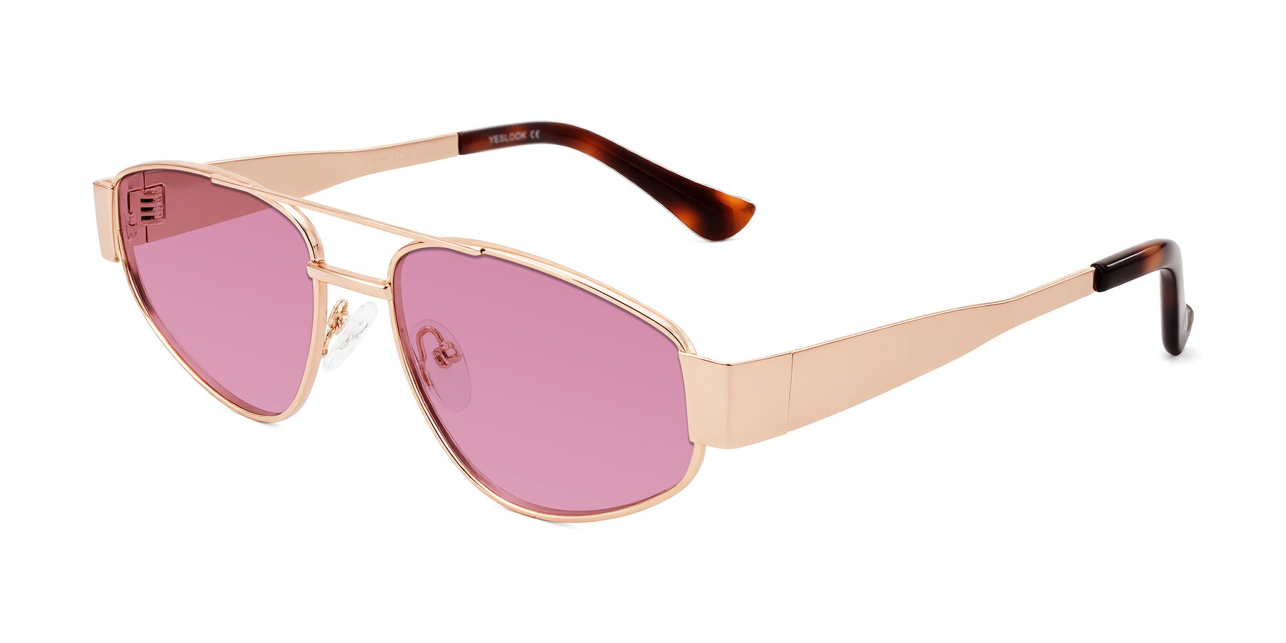 Angle of Runoz in Rose Gold with Medium Wine Tinted Lenses