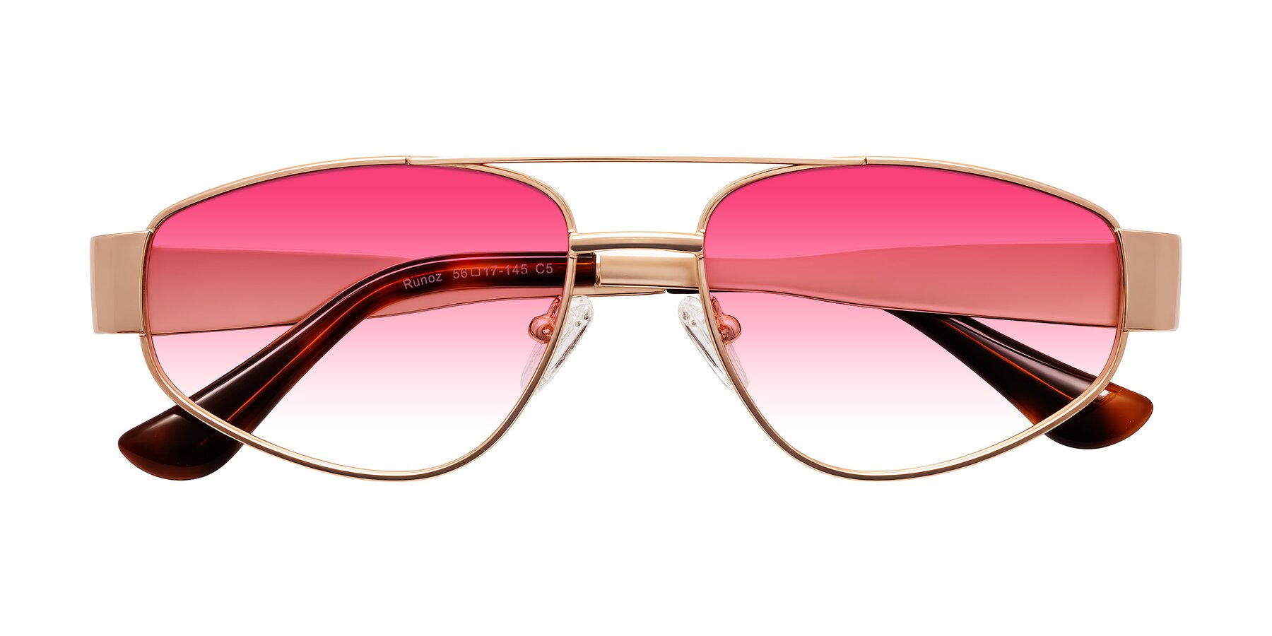 Folded Front of Runoz in Rose Gold with Pink Gradient Lenses