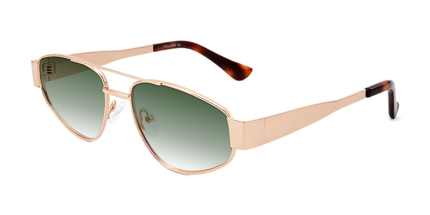 Angle of Runoz in Rose Gold with Green Gradient Lenses