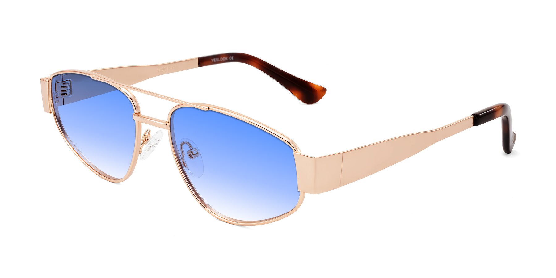 Angle of Runoz in Rose Gold with Blue Gradient Lenses