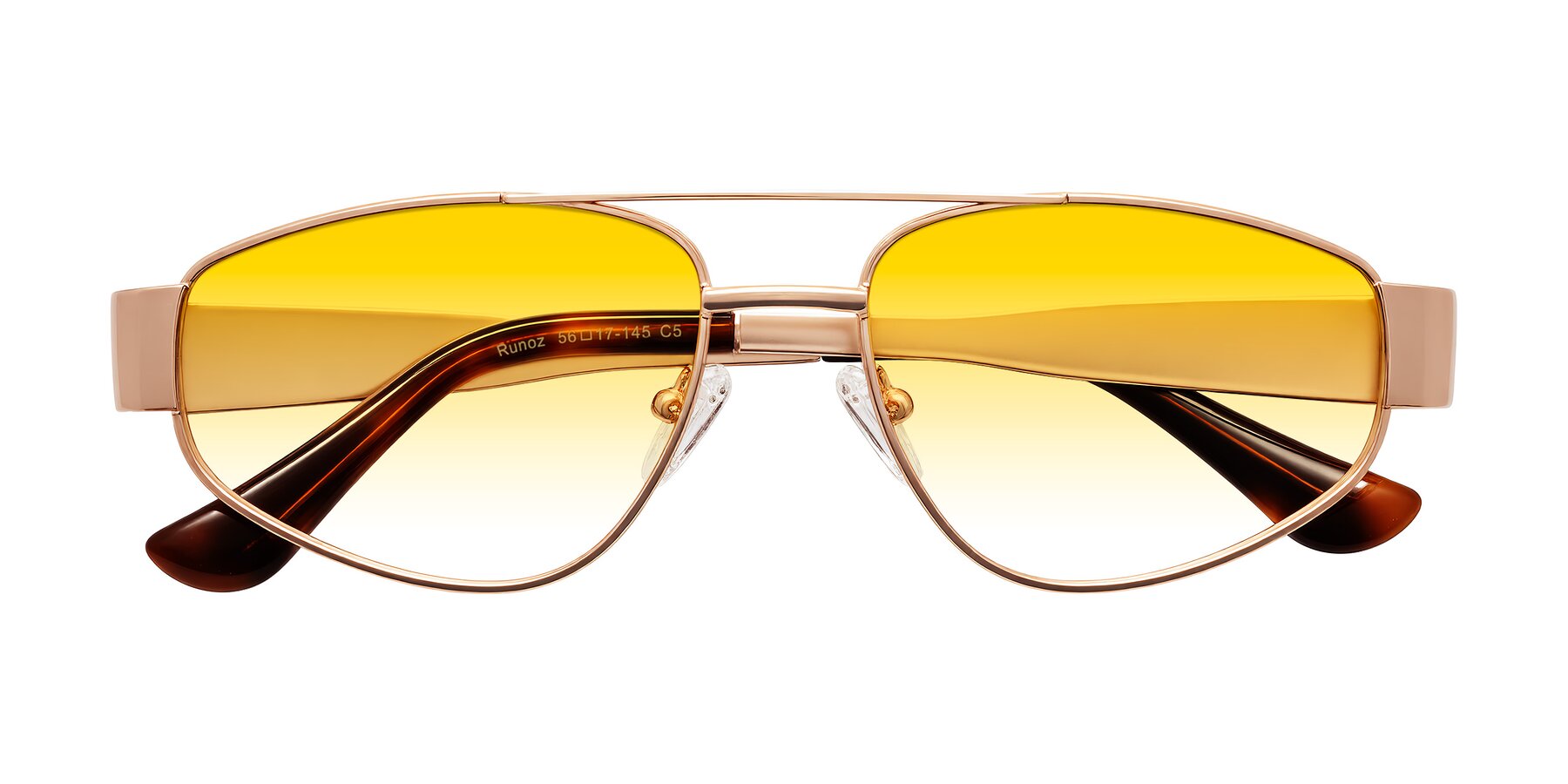 Folded Front of Runoz in Rose Gold with Yellow Gradient Lenses