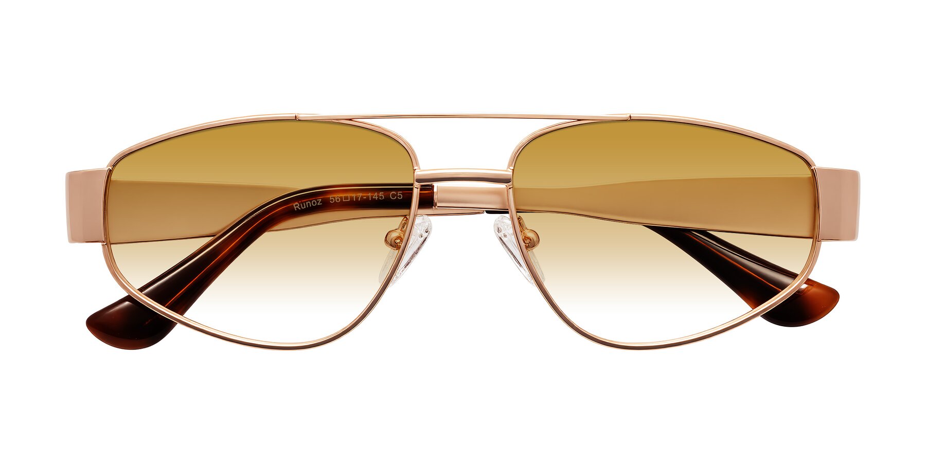 Folded Front of Runoz in Rose Gold with Champagne Gradient Lenses
