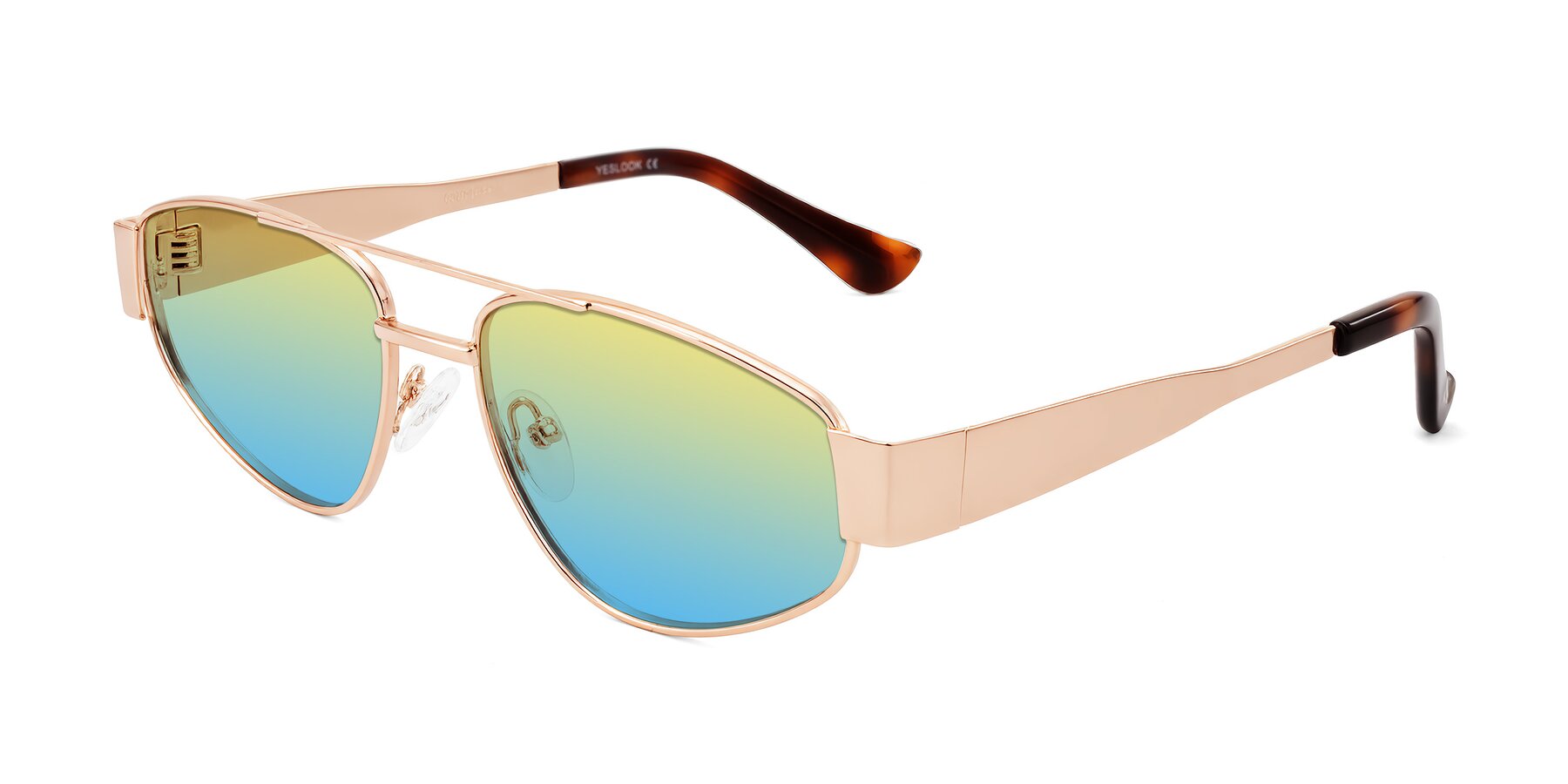 Angle of Runoz in Rose Gold with Yellow / Blue Gradient Lenses
