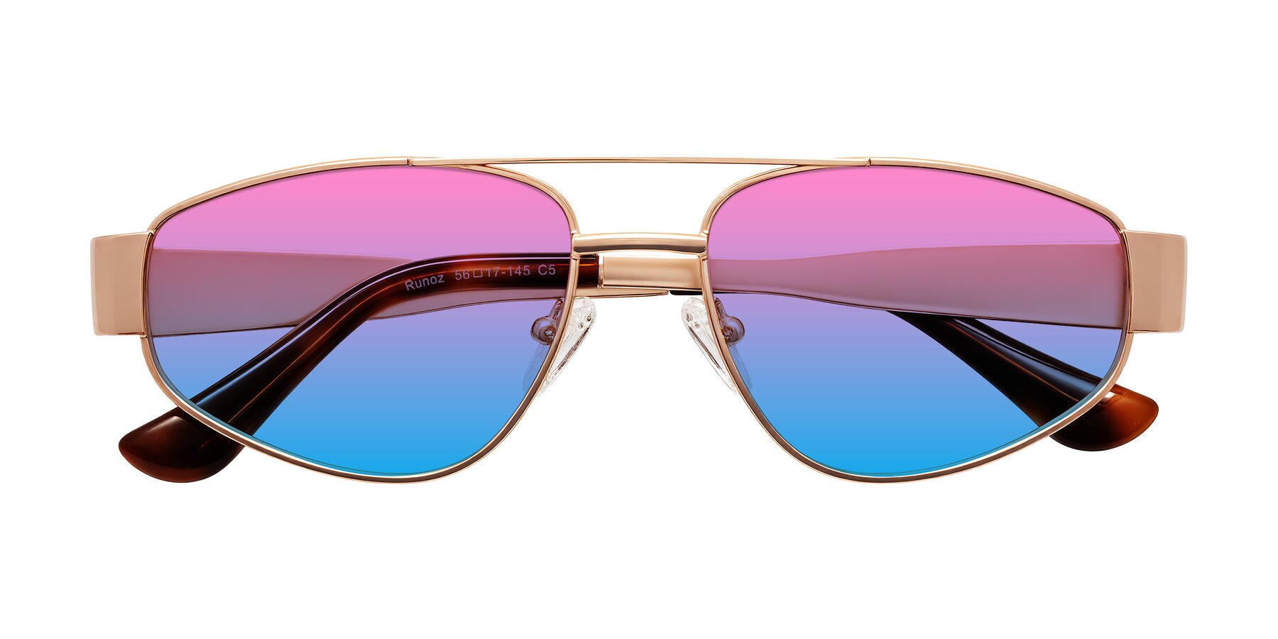 Folded Front of Runoz in Rose Gold with Pink / Blue Gradient Lenses