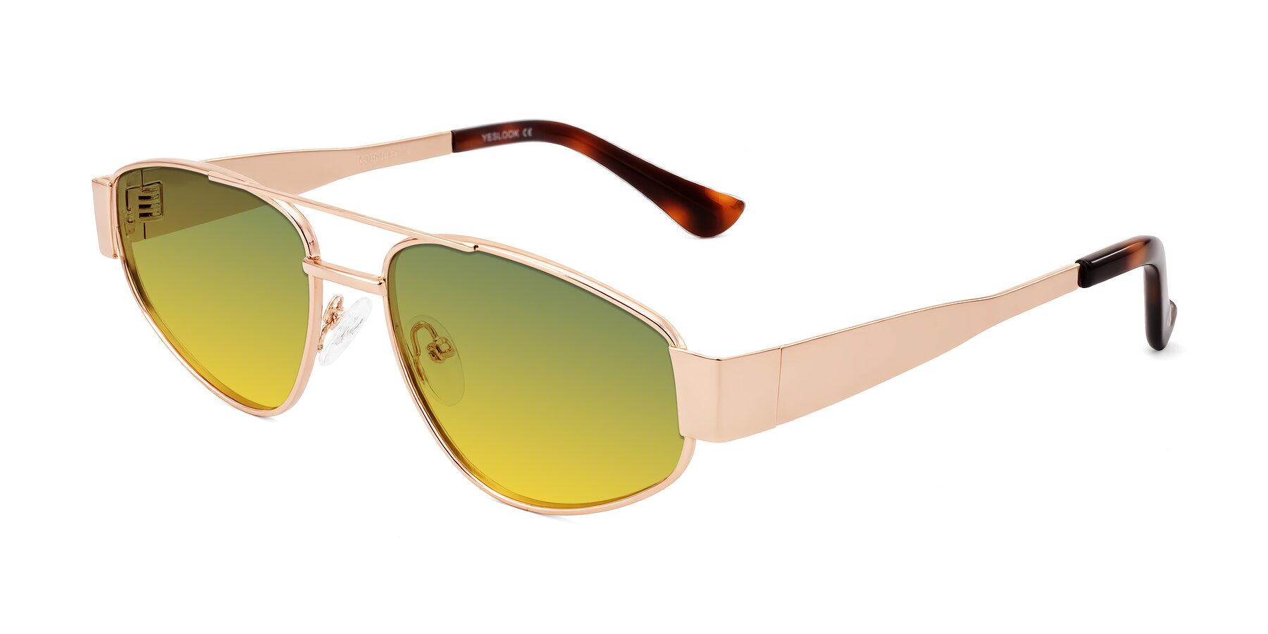 Angle of Runoz in Rose Gold with Green / Yellow Gradient Lenses