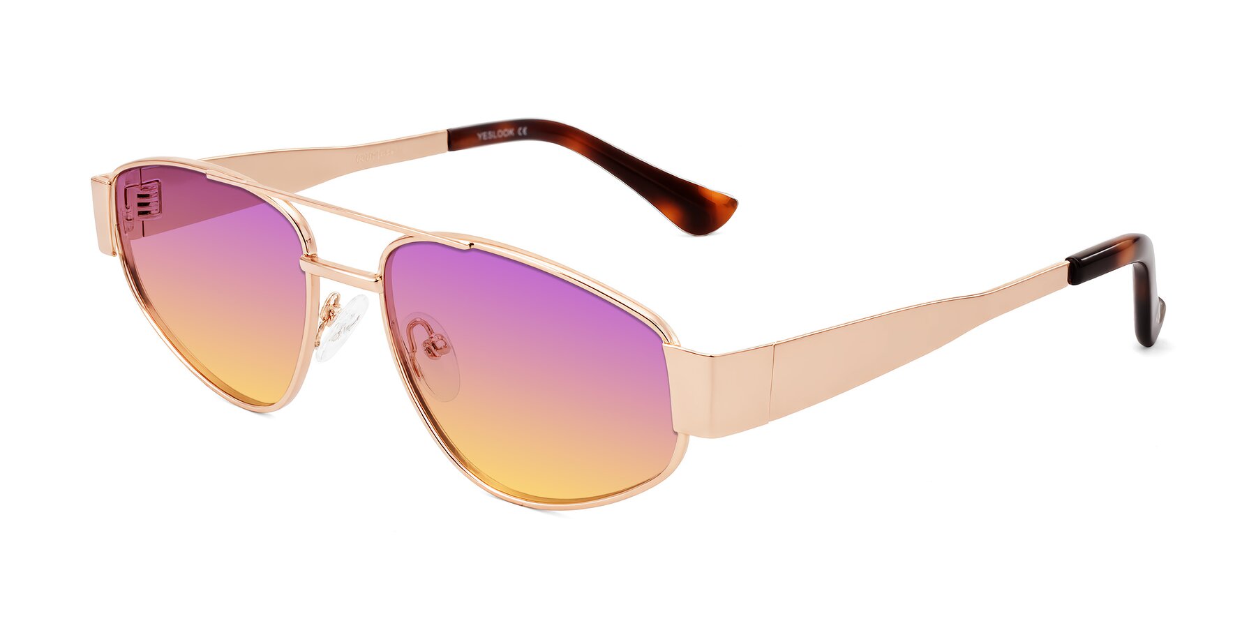 Angle of Runoz in Rose Gold with Purple / Yellow Gradient Lenses