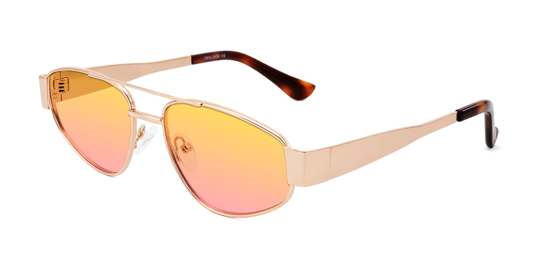 Angle of Runoz in Rose Gold with Yellow / Pink Gradient Lenses