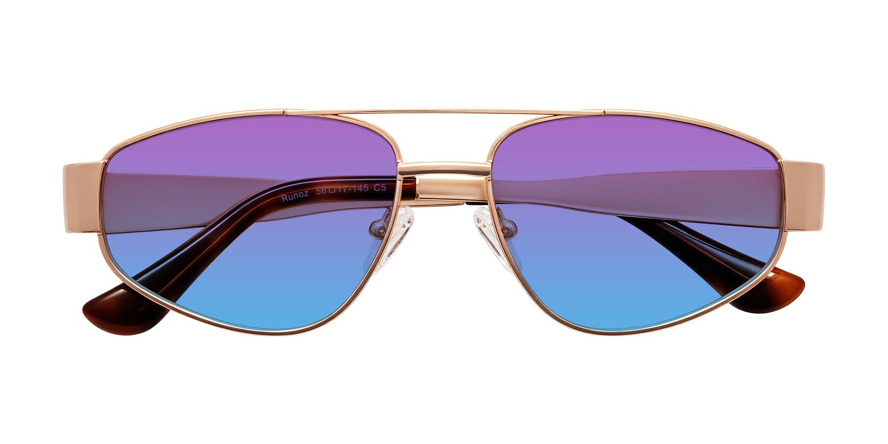 Folded Front of Runoz in Rose Gold with Purple / Blue Gradient Lenses