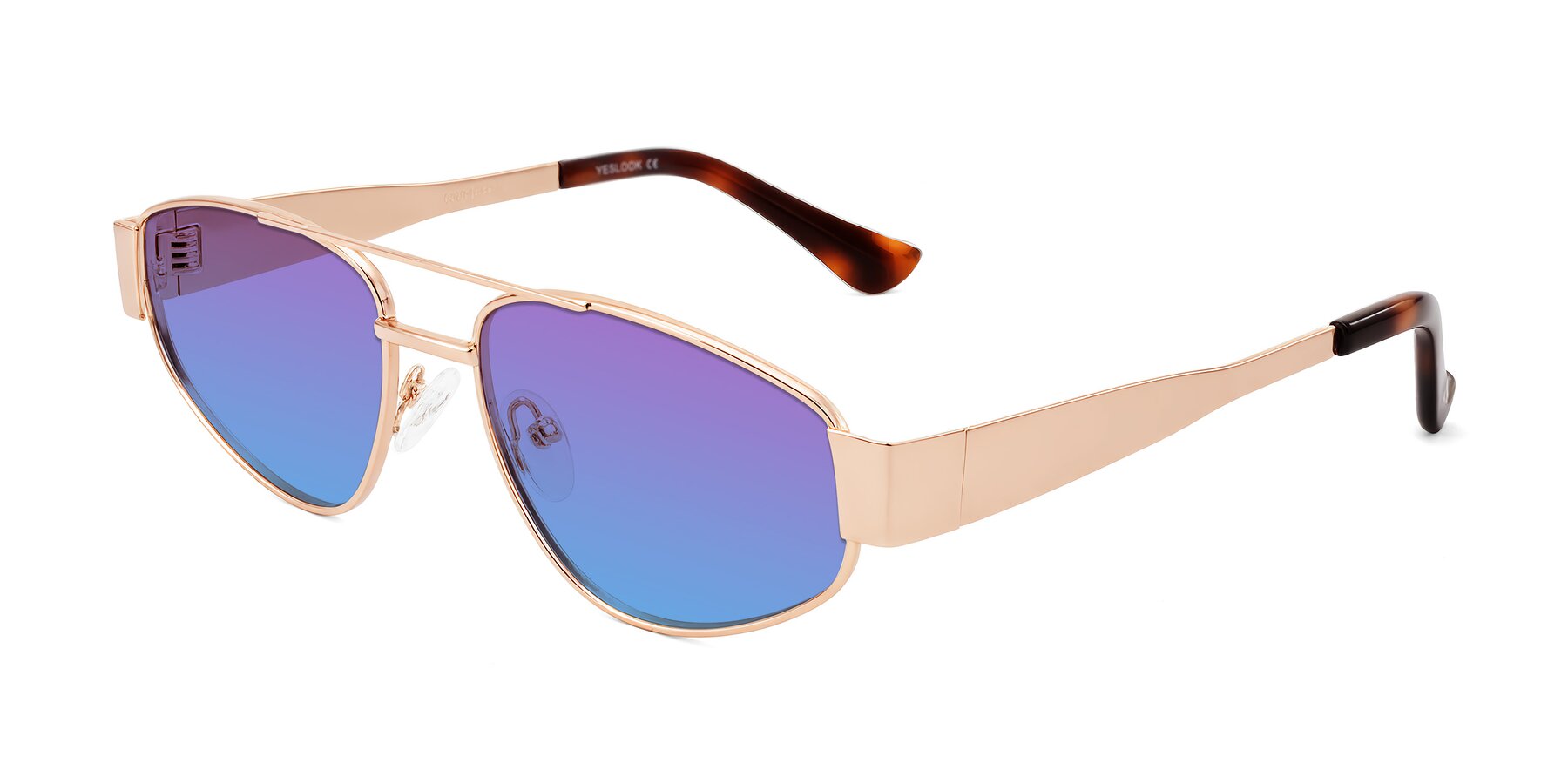Angle of Runoz in Rose Gold with Purple / Blue Gradient Lenses