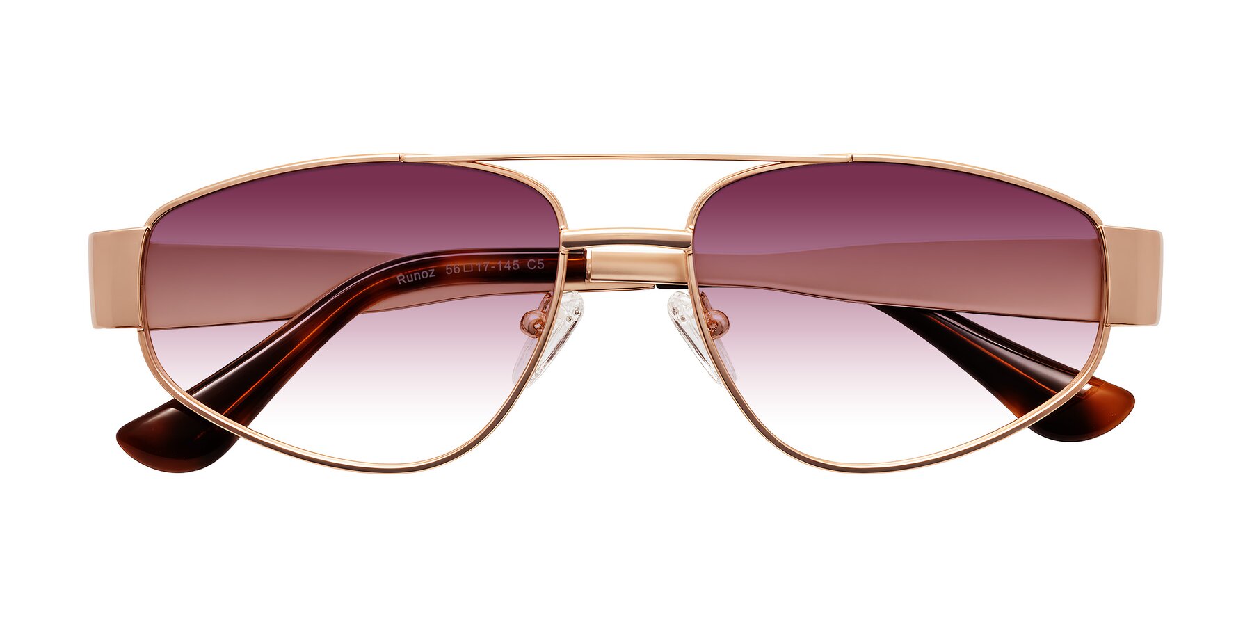 Folded Front of Runoz in Rose Gold with Wine Gradient Lenses