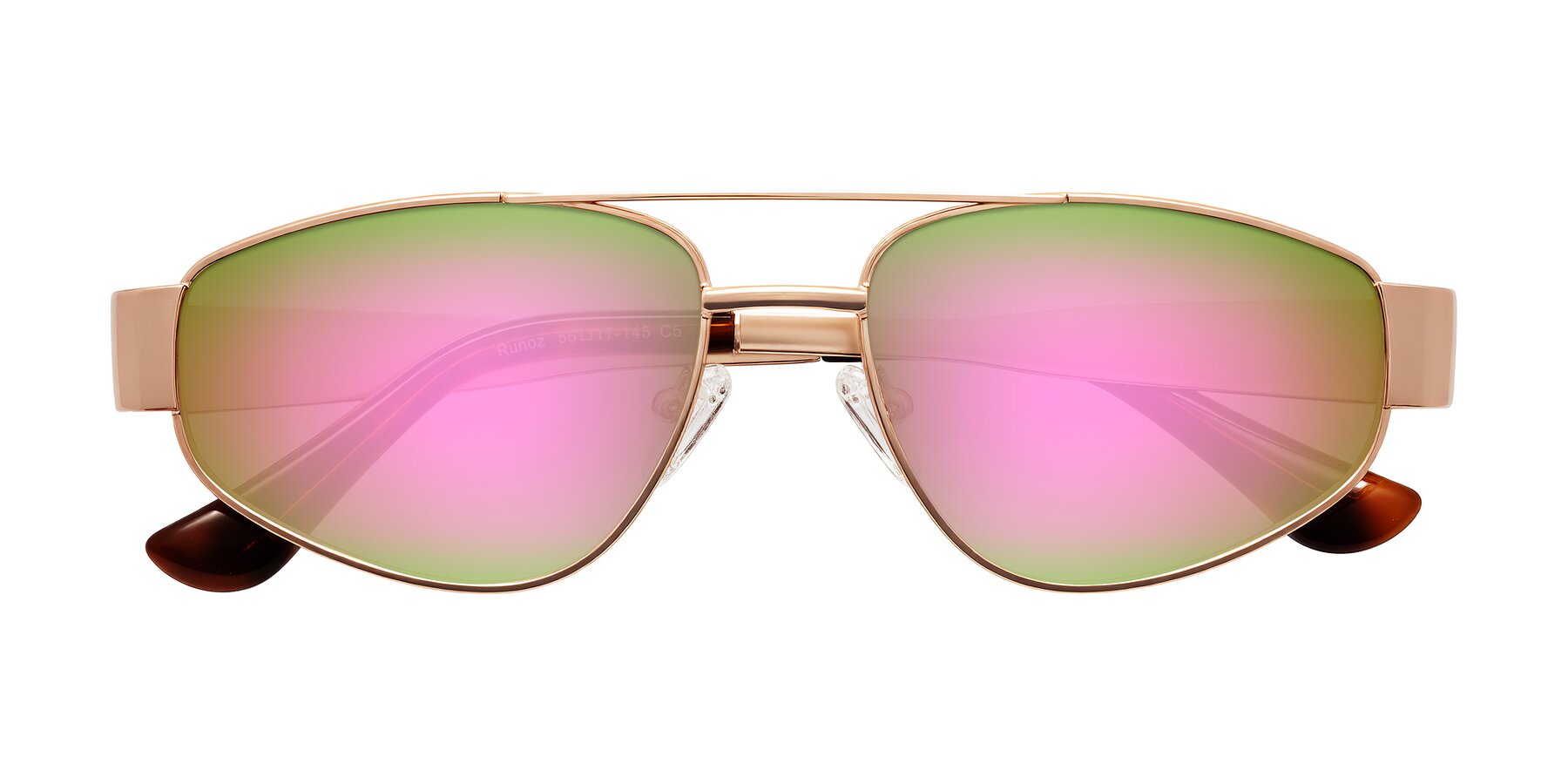 Folded Front of Runoz in Rose Gold with Pink Mirrored Lenses