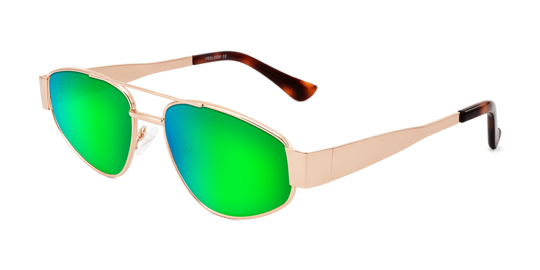 Angle of Runoz in Rose Gold with Green Mirrored Lenses
