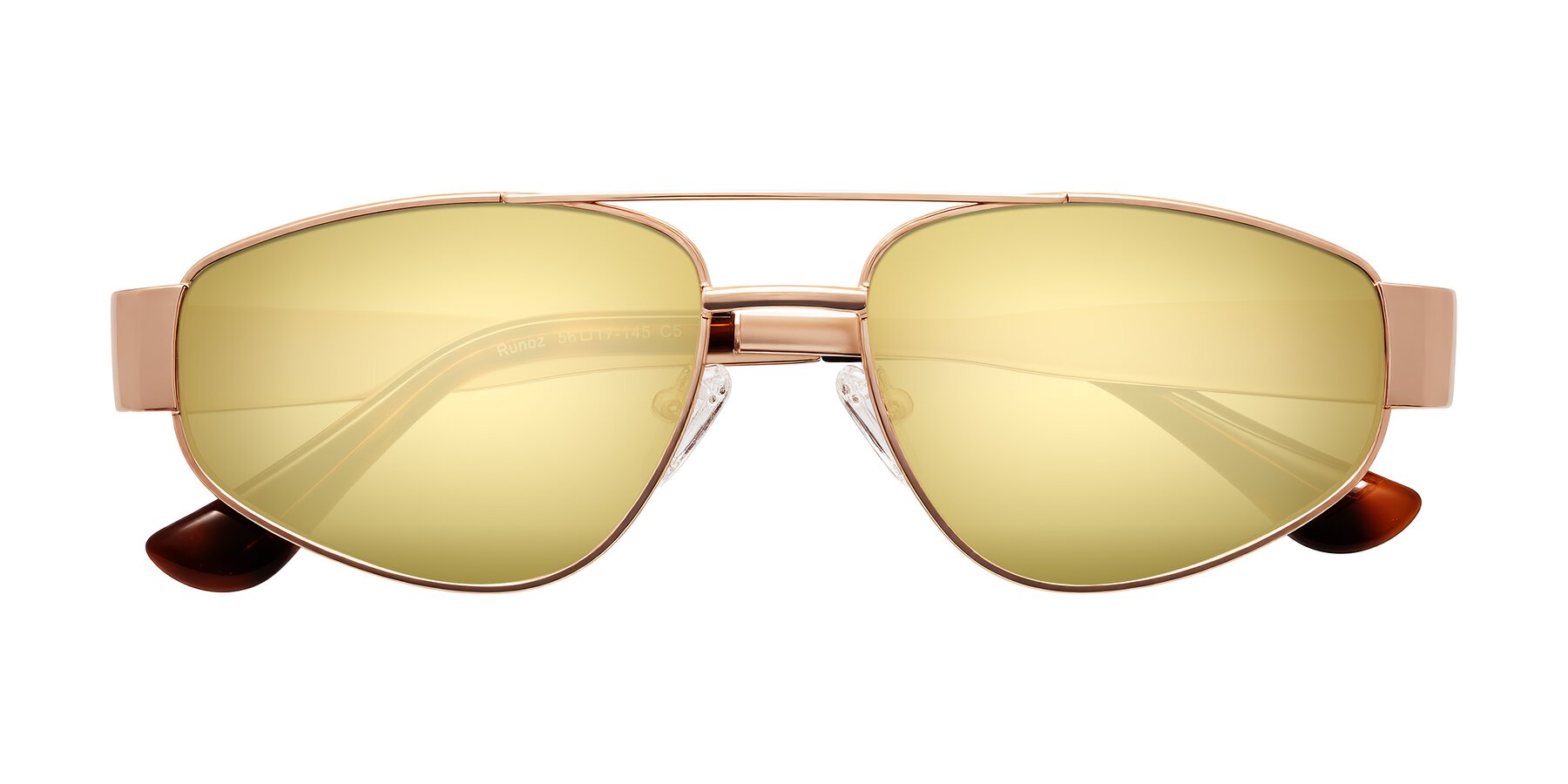 Folded Front of Runoz in Rose Gold with Gold Mirrored Lenses