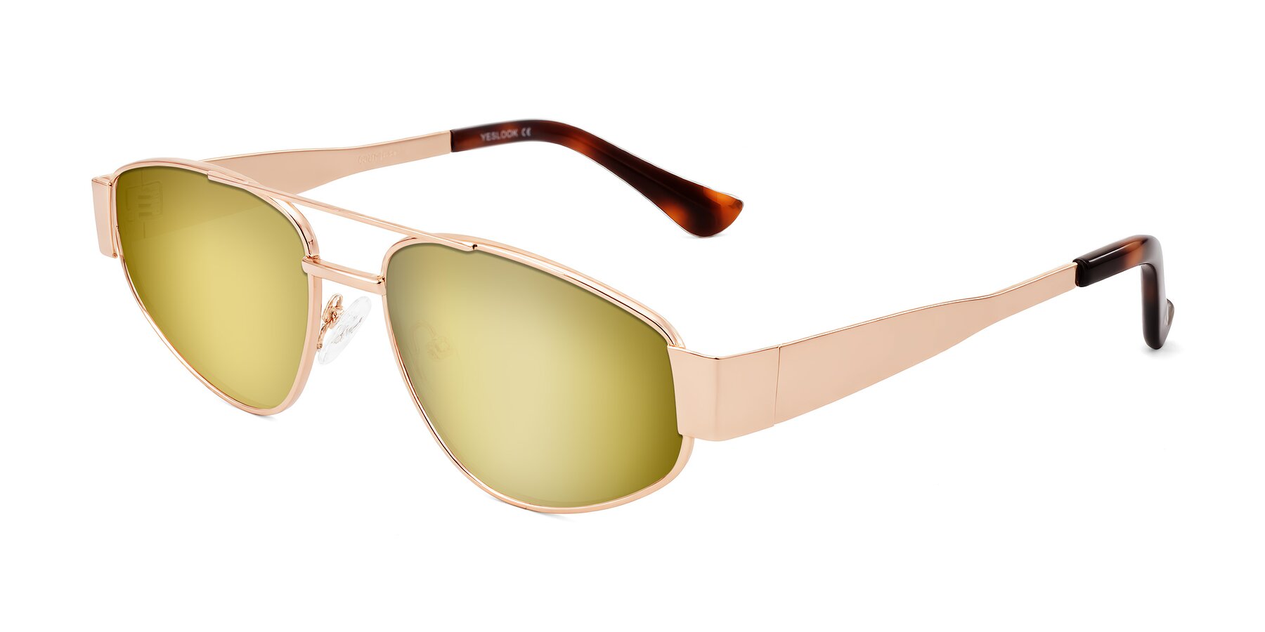 Angle of Runoz in Rose Gold with Gold Mirrored Lenses