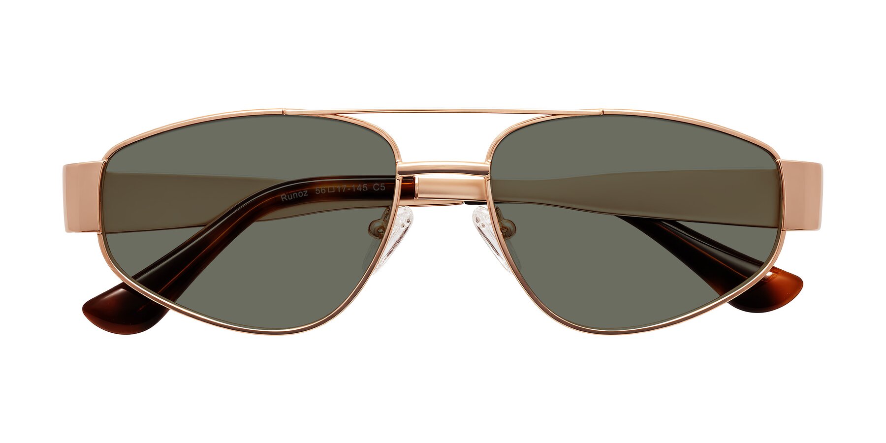 Folded Front of Runoz in Rose Gold with Gray Polarized Lenses