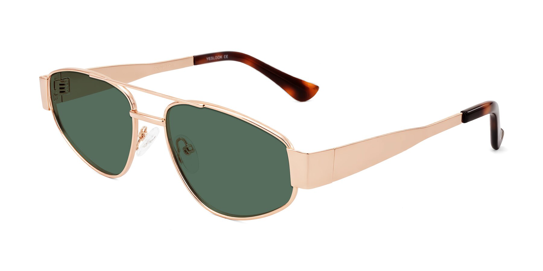 Angle of Runoz in Rose Gold with Green Polarized Lenses