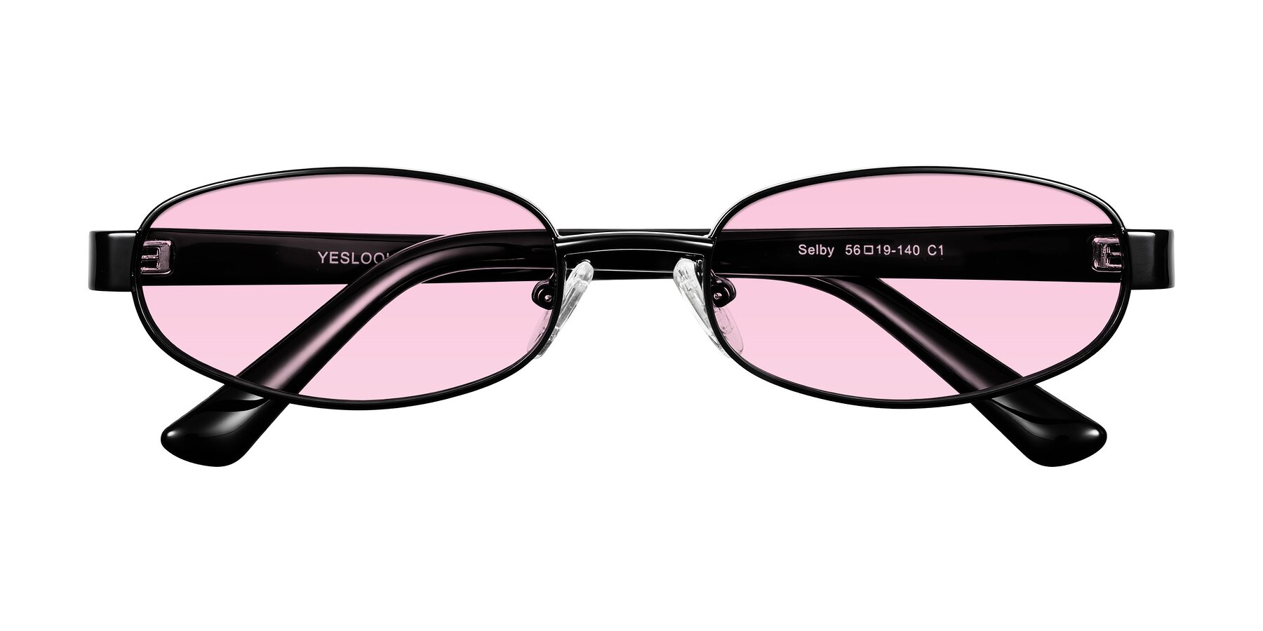 Folded Front of Selby in Black with Light Pink Tinted Lenses