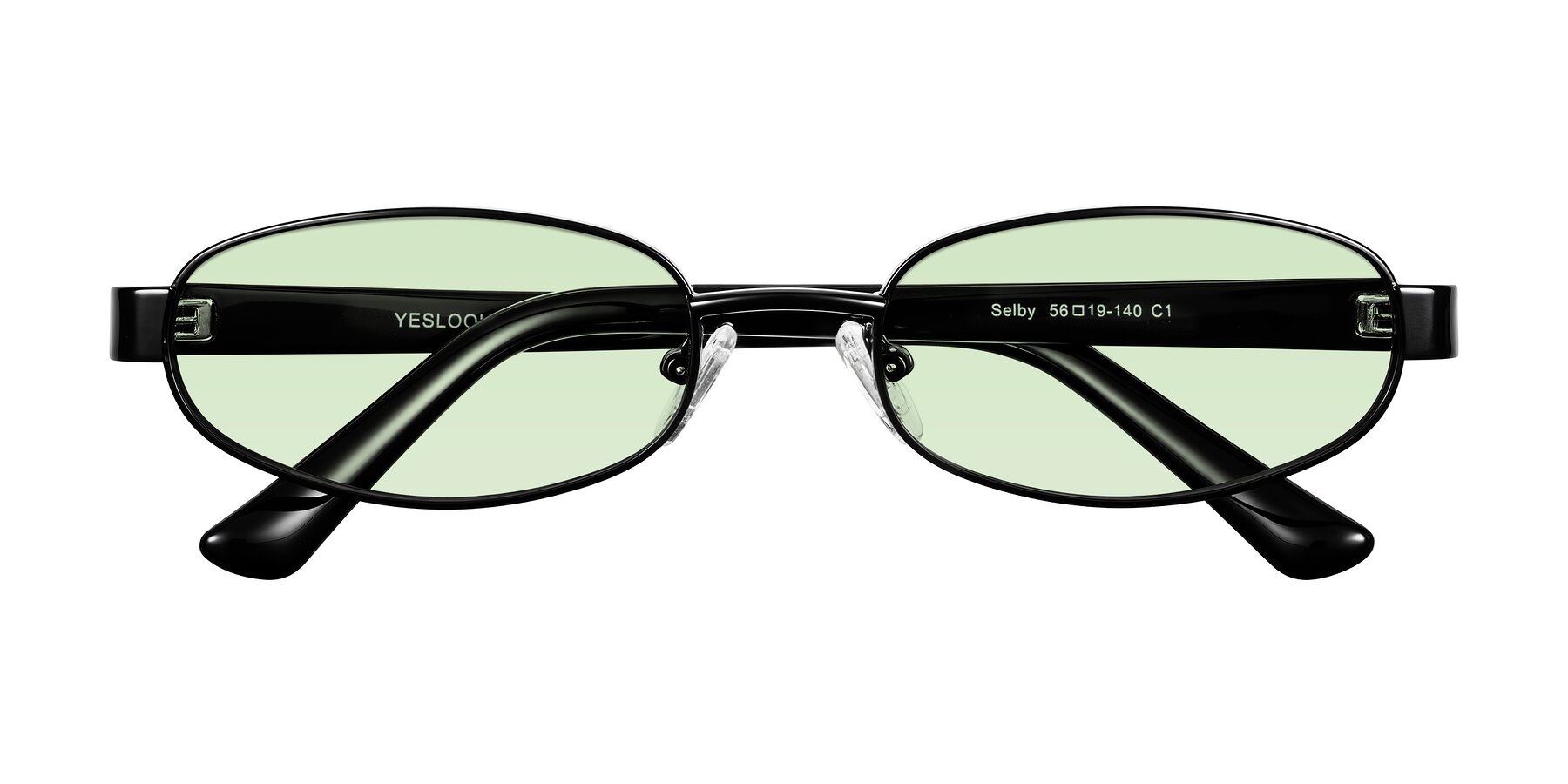 Folded Front of Selby in Black with Light Green Tinted Lenses