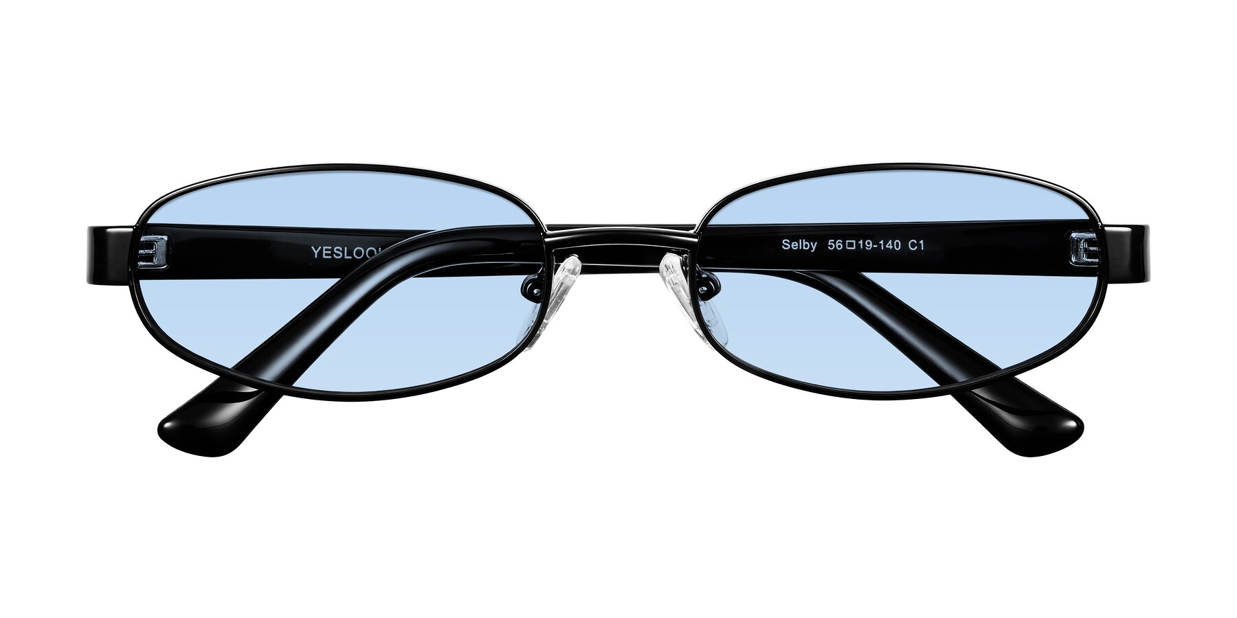 Folded Front of Selby in Black with Light Blue Tinted Lenses