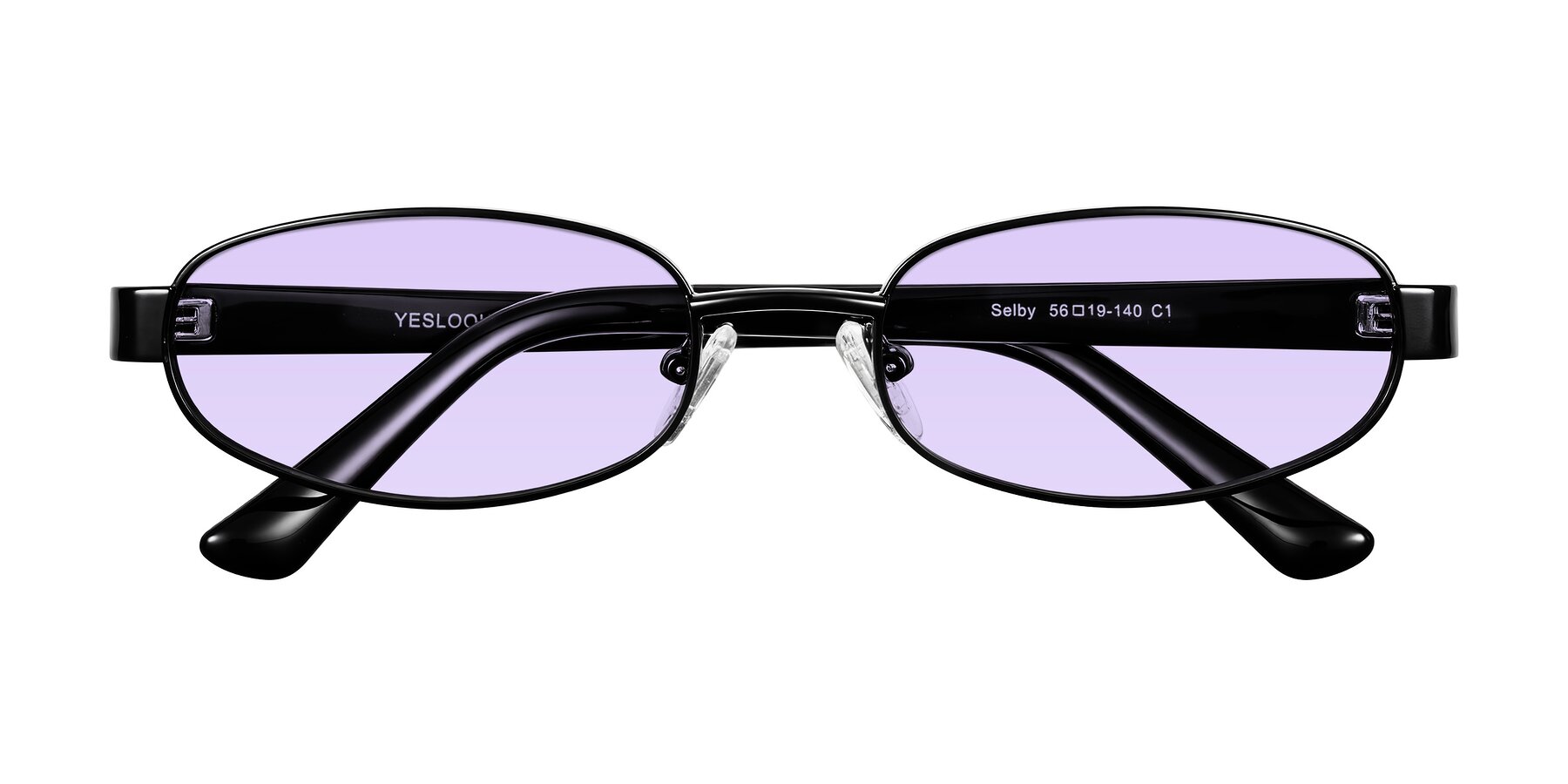 Folded Front of Selby in Black with Light Purple Tinted Lenses