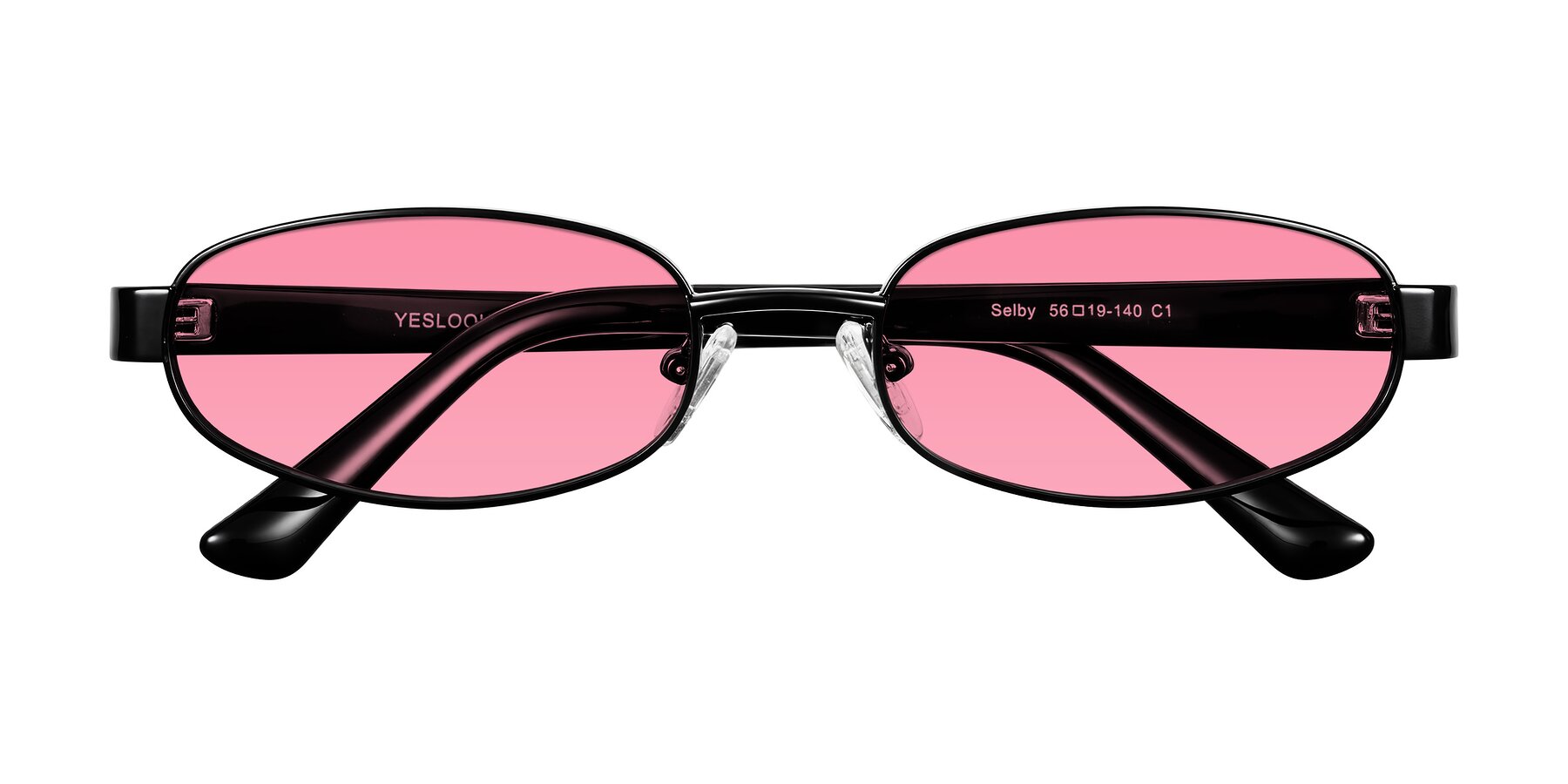 Folded Front of Selby in Black with Pink Tinted Lenses