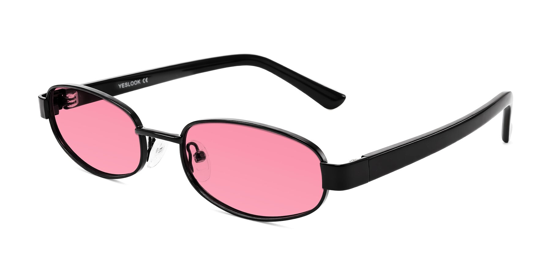 Angle of Selby in Black with Pink Tinted Lenses