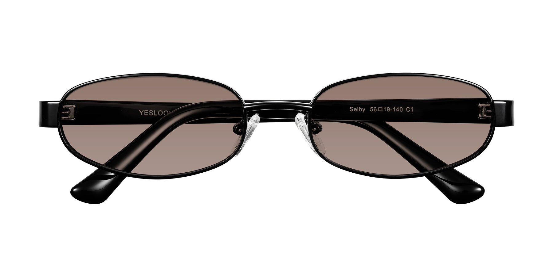 Folded Front of Selby in Black with Medium Brown Tinted Lenses