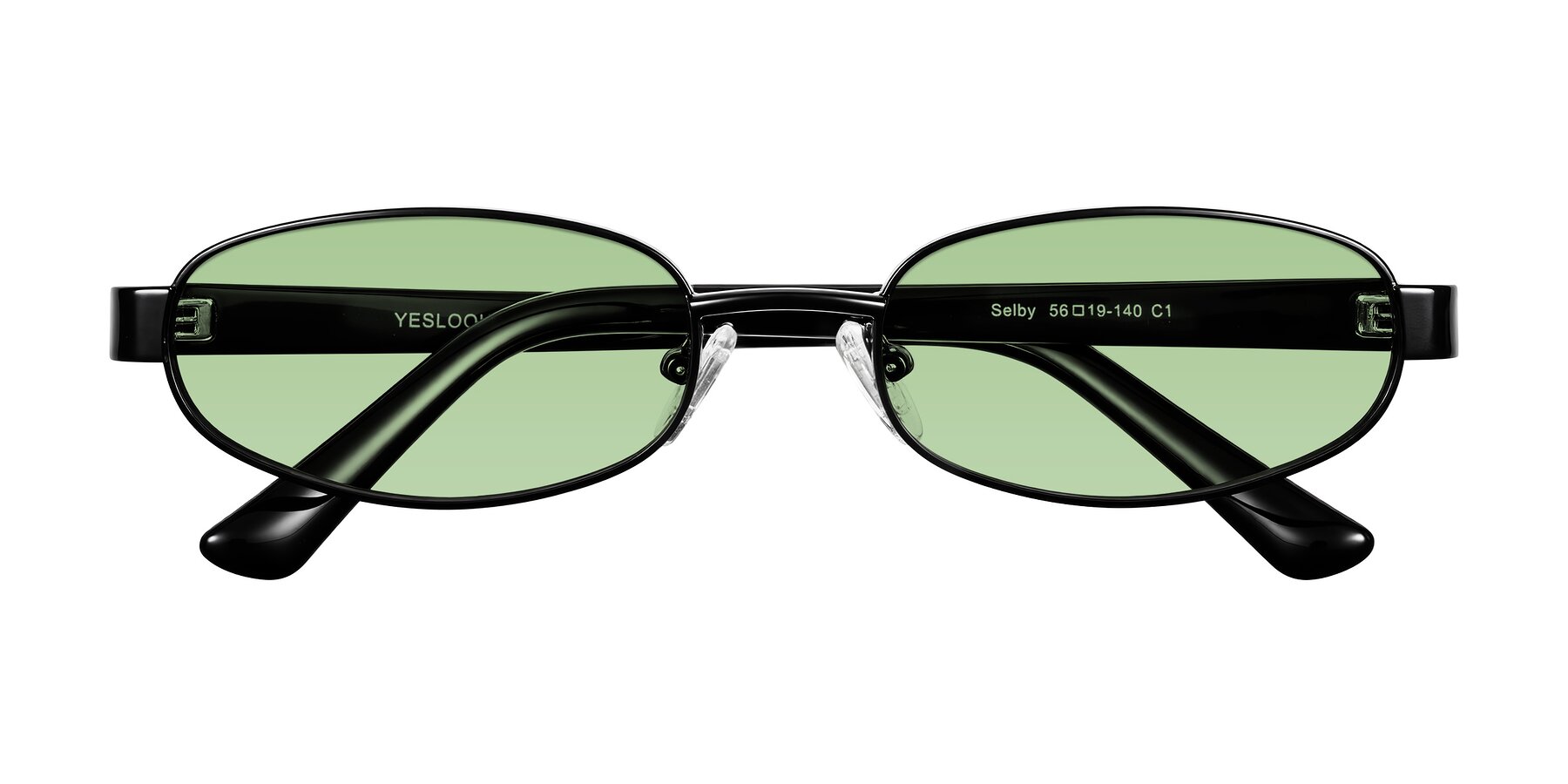 Folded Front of Selby in Black with Medium Green Tinted Lenses
