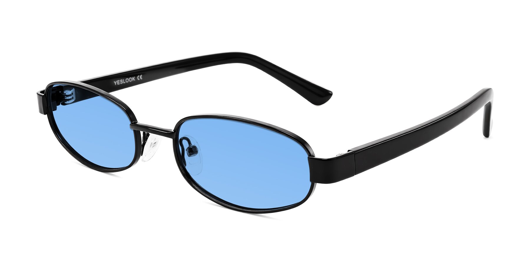 Angle of Selby in Black with Medium Blue Tinted Lenses