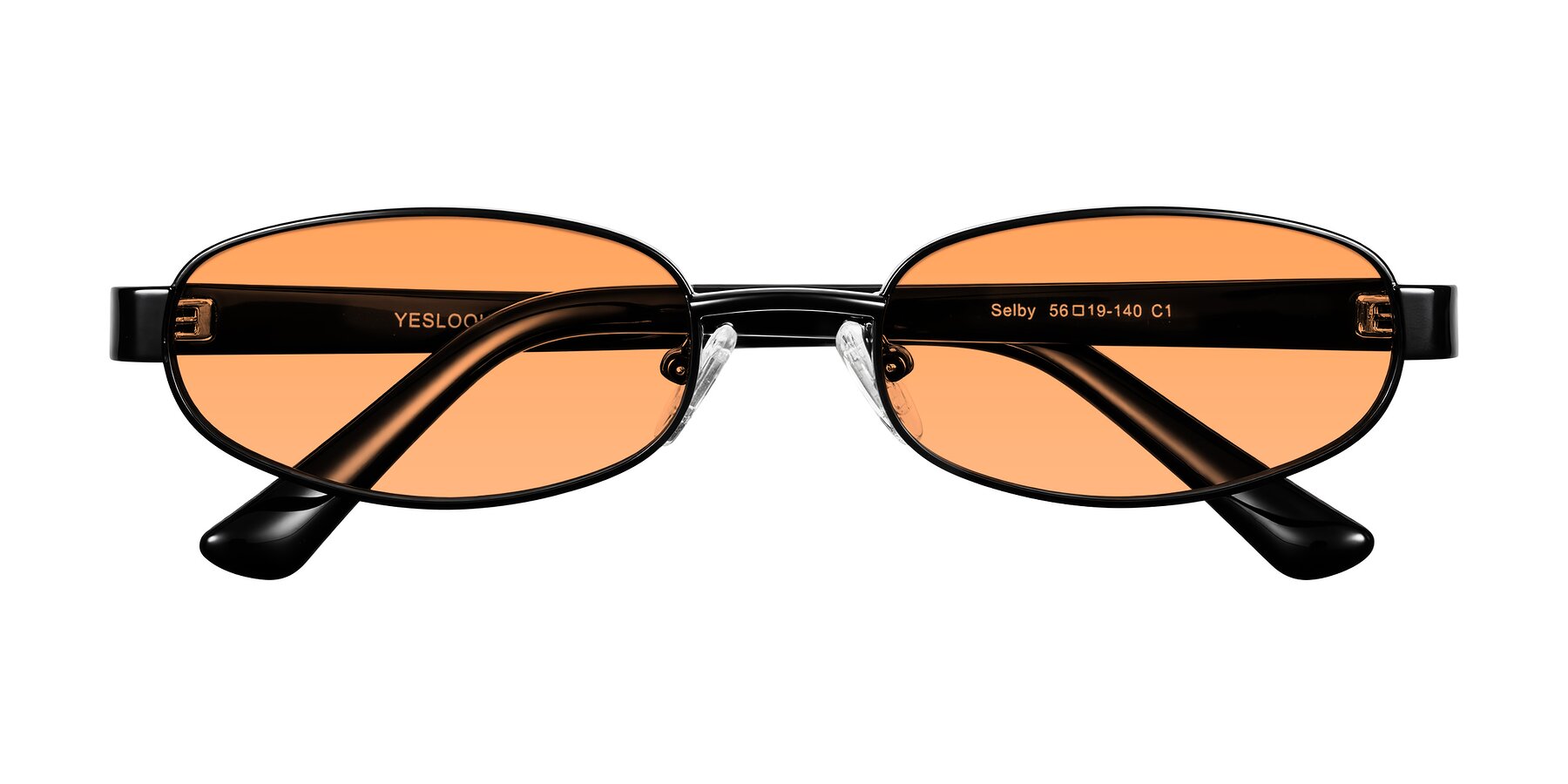 Folded Front of Selby in Black with Medium Orange Tinted Lenses