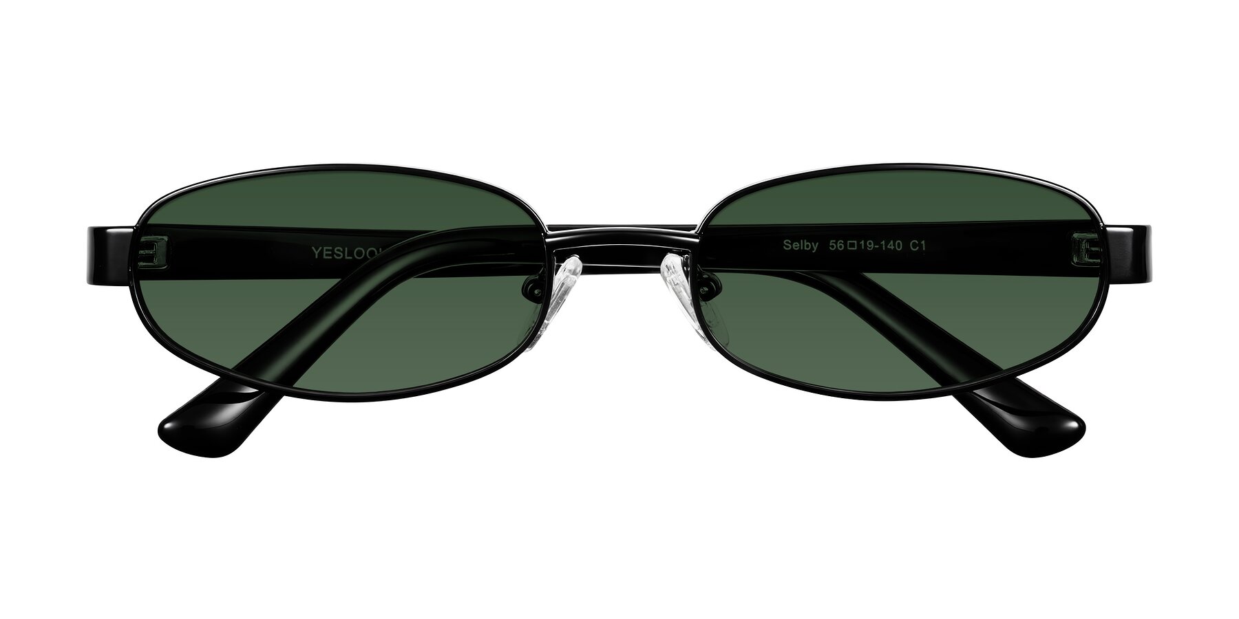 Folded Front of Selby in Black with Green Tinted Lenses