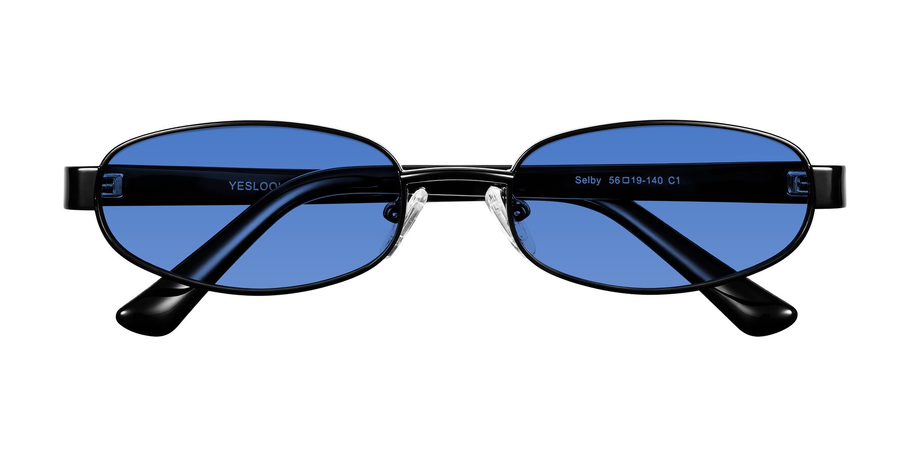 Folded Front of Selby in Black with Blue Tinted Lenses