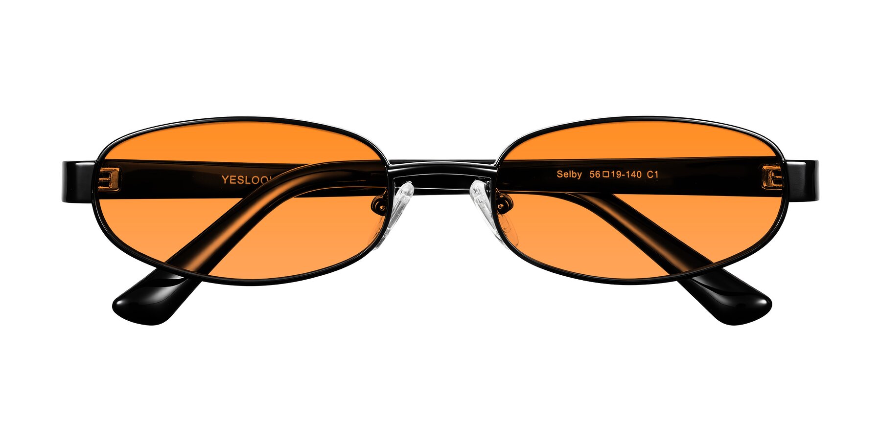 Folded Front of Selby in Black with Orange Tinted Lenses