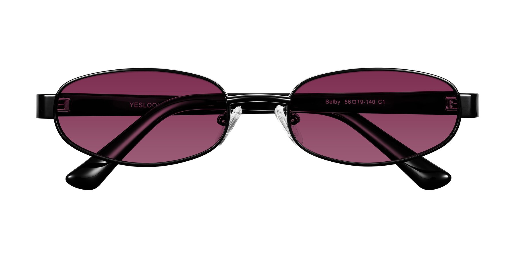 Folded Front of Selby in Black with Wine Tinted Lenses