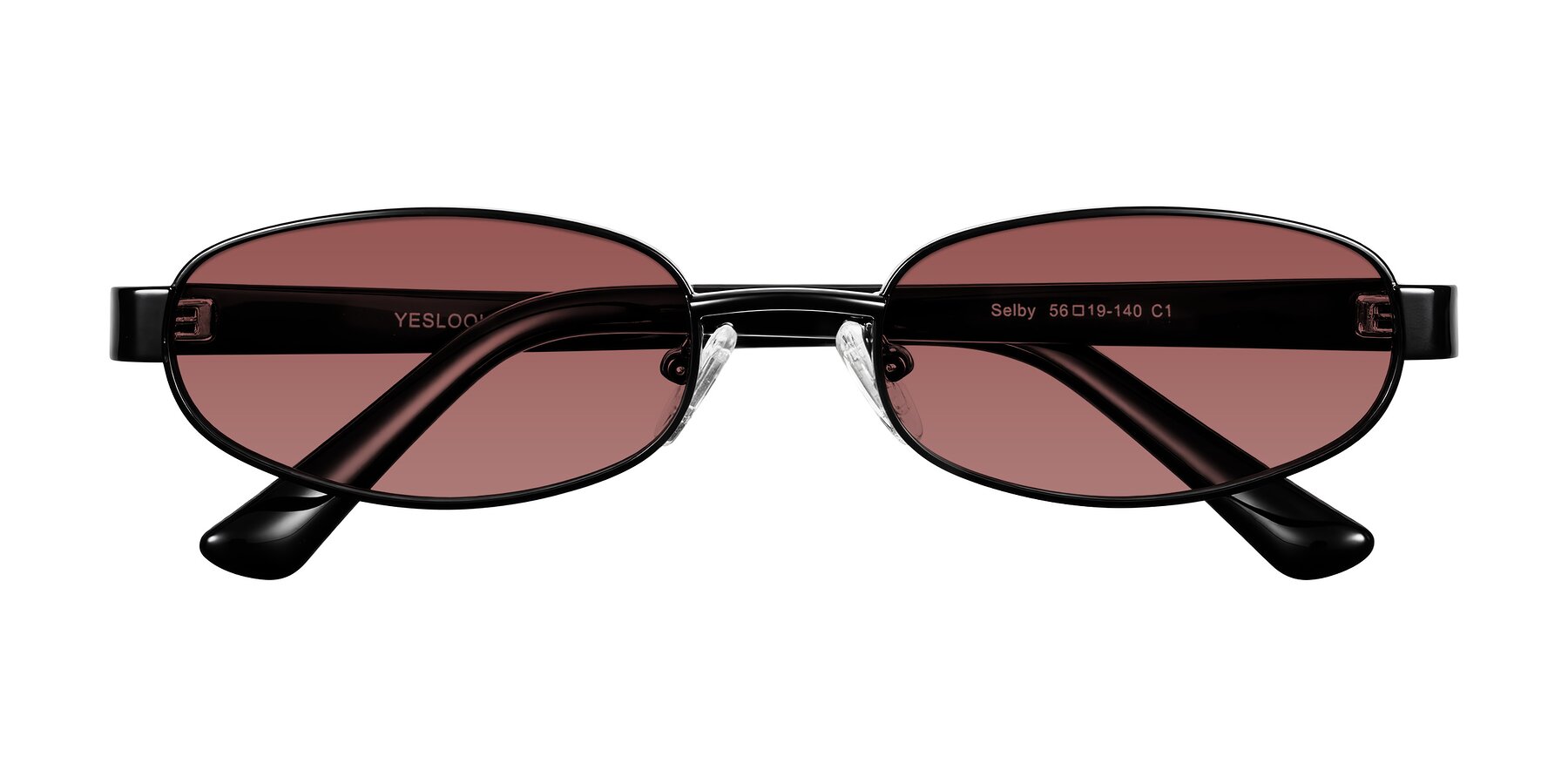 Folded Front of Selby in Black with Garnet Tinted Lenses