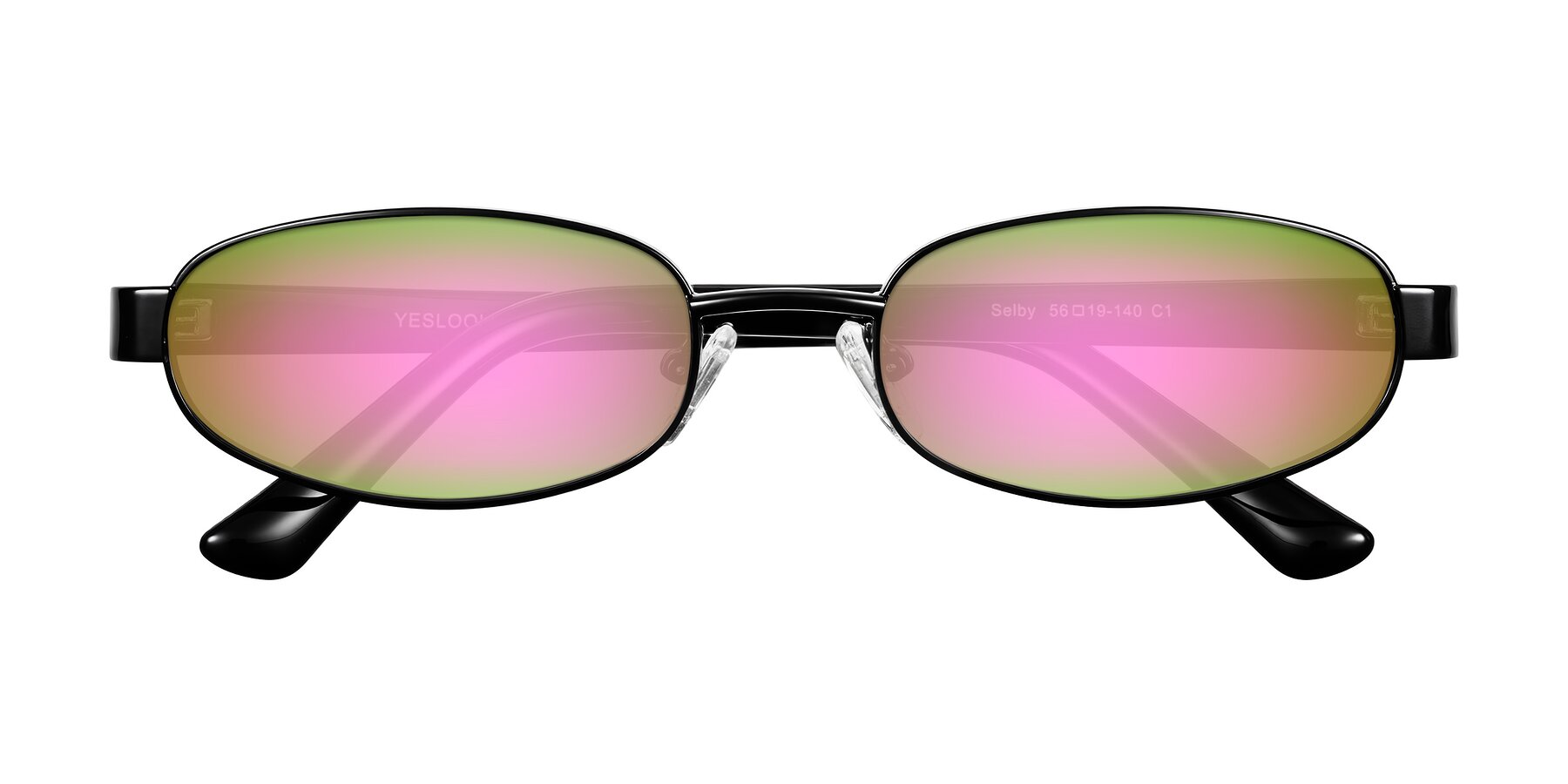 Folded Front of Selby in Black with Pink Mirrored Lenses