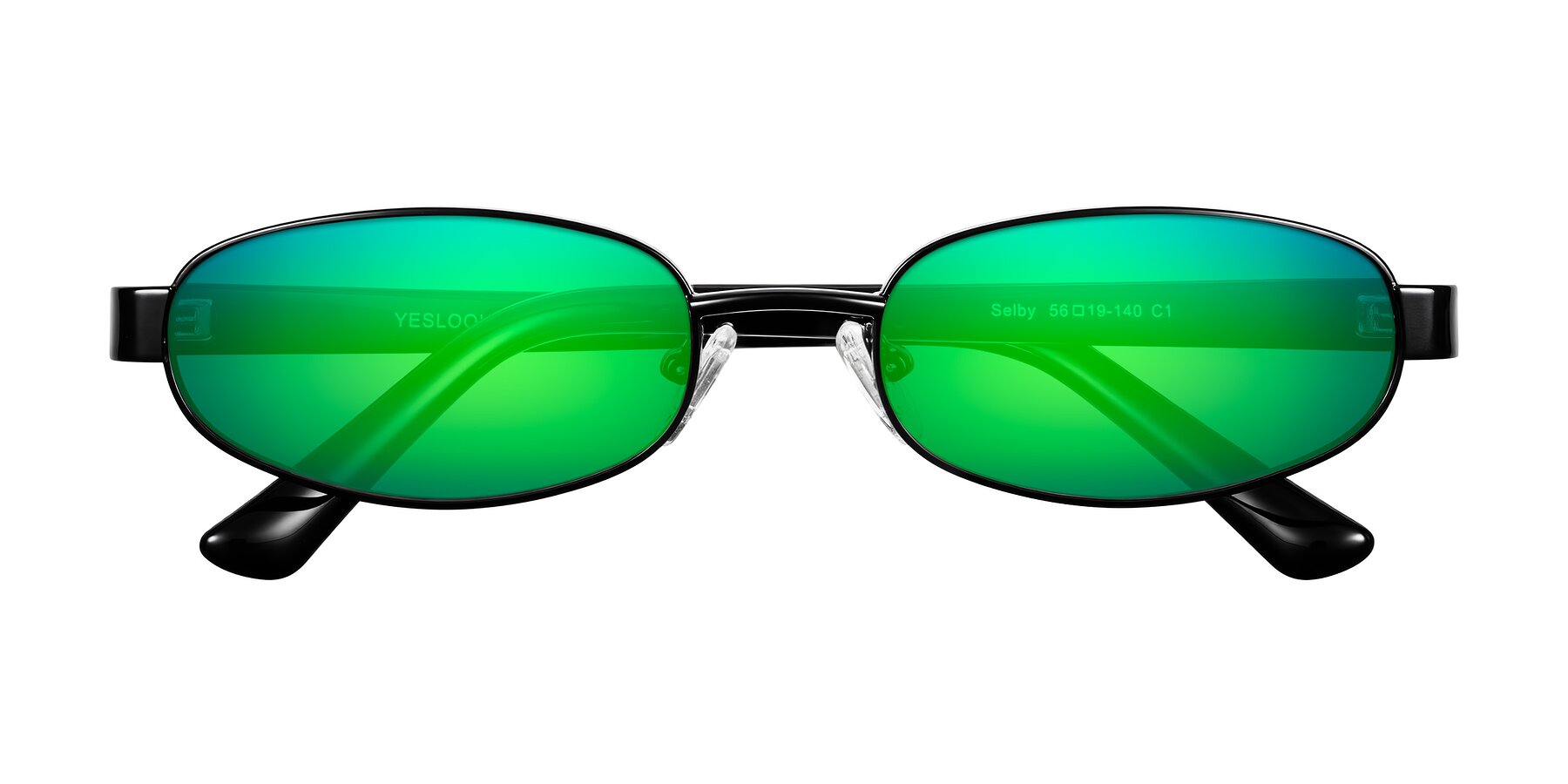 Folded Front of Selby in Black with Green Mirrored Lenses