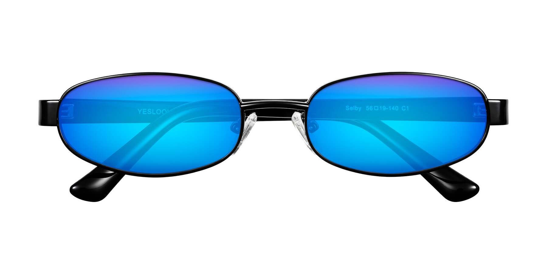 Folded Front of Selby in Black with Blue Mirrored Lenses