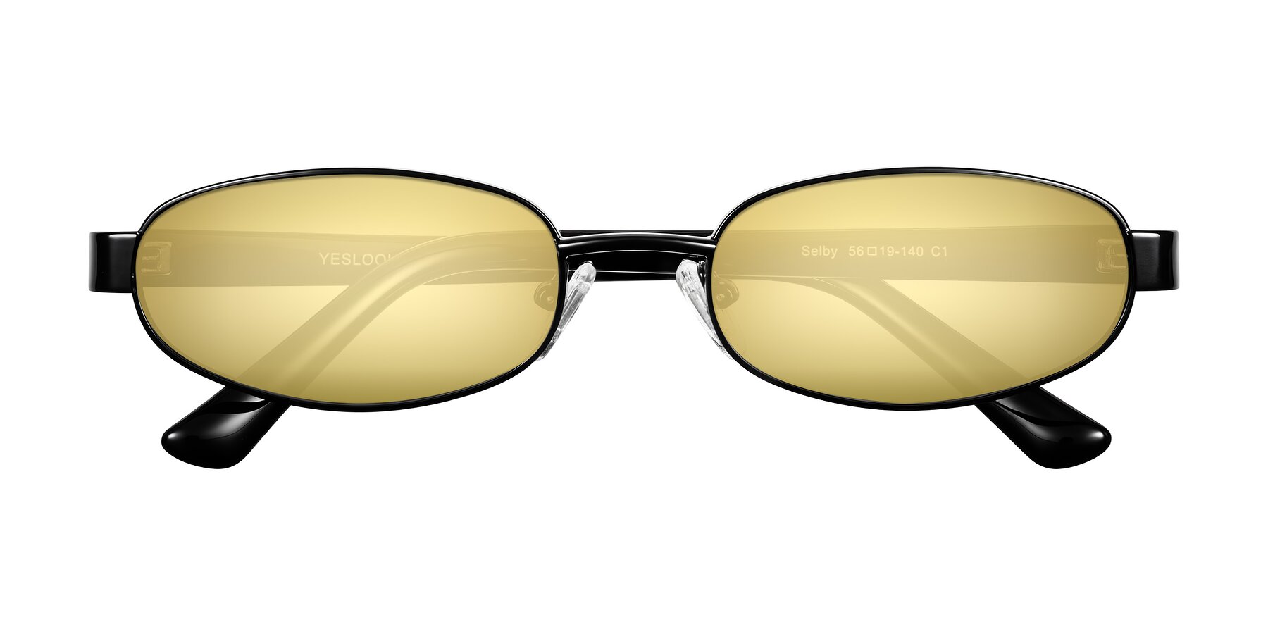 Folded Front of Selby in Black with Gold Mirrored Lenses