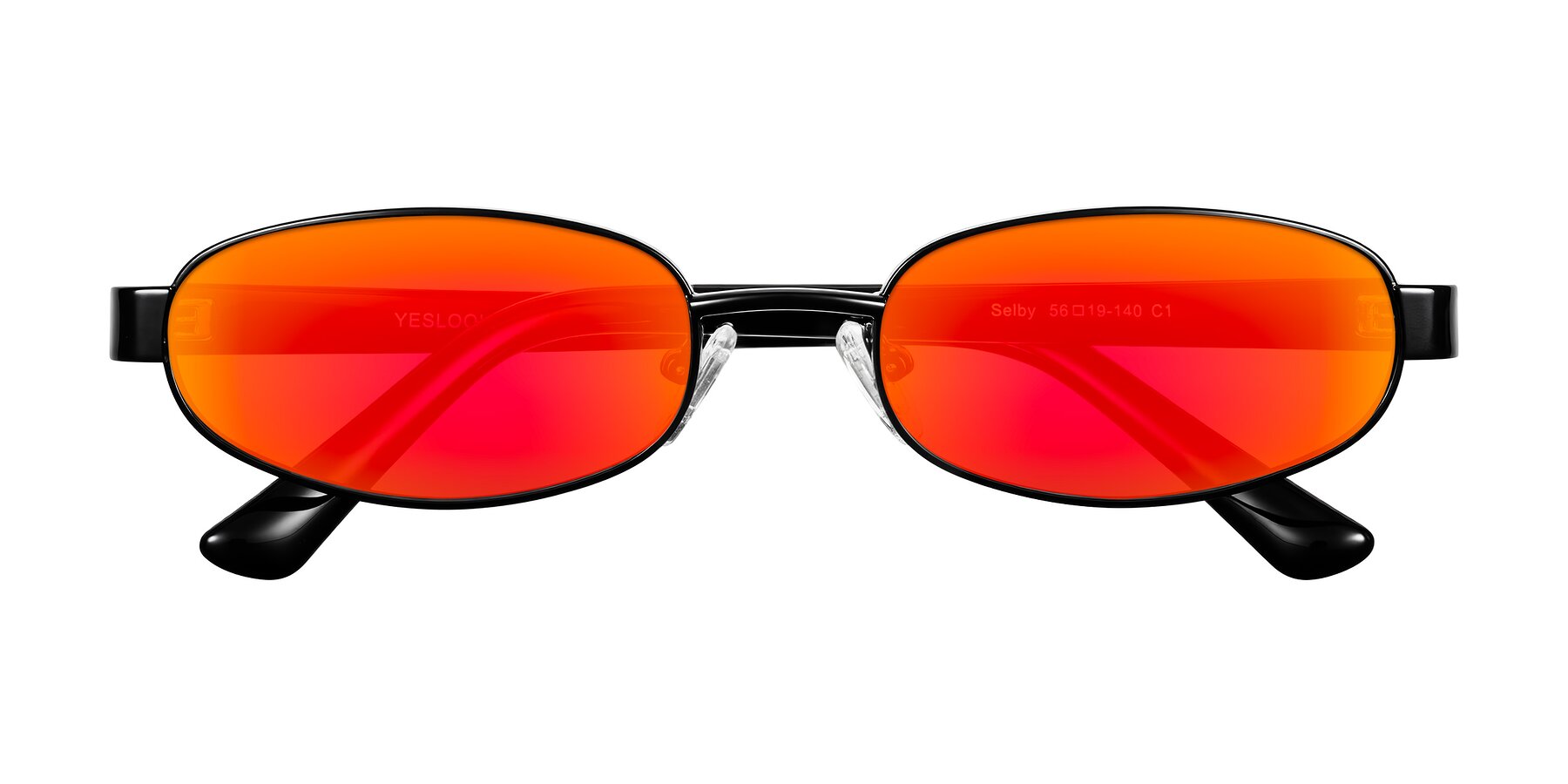 Folded Front of Selby in Black with Red Gold Mirrored Lenses